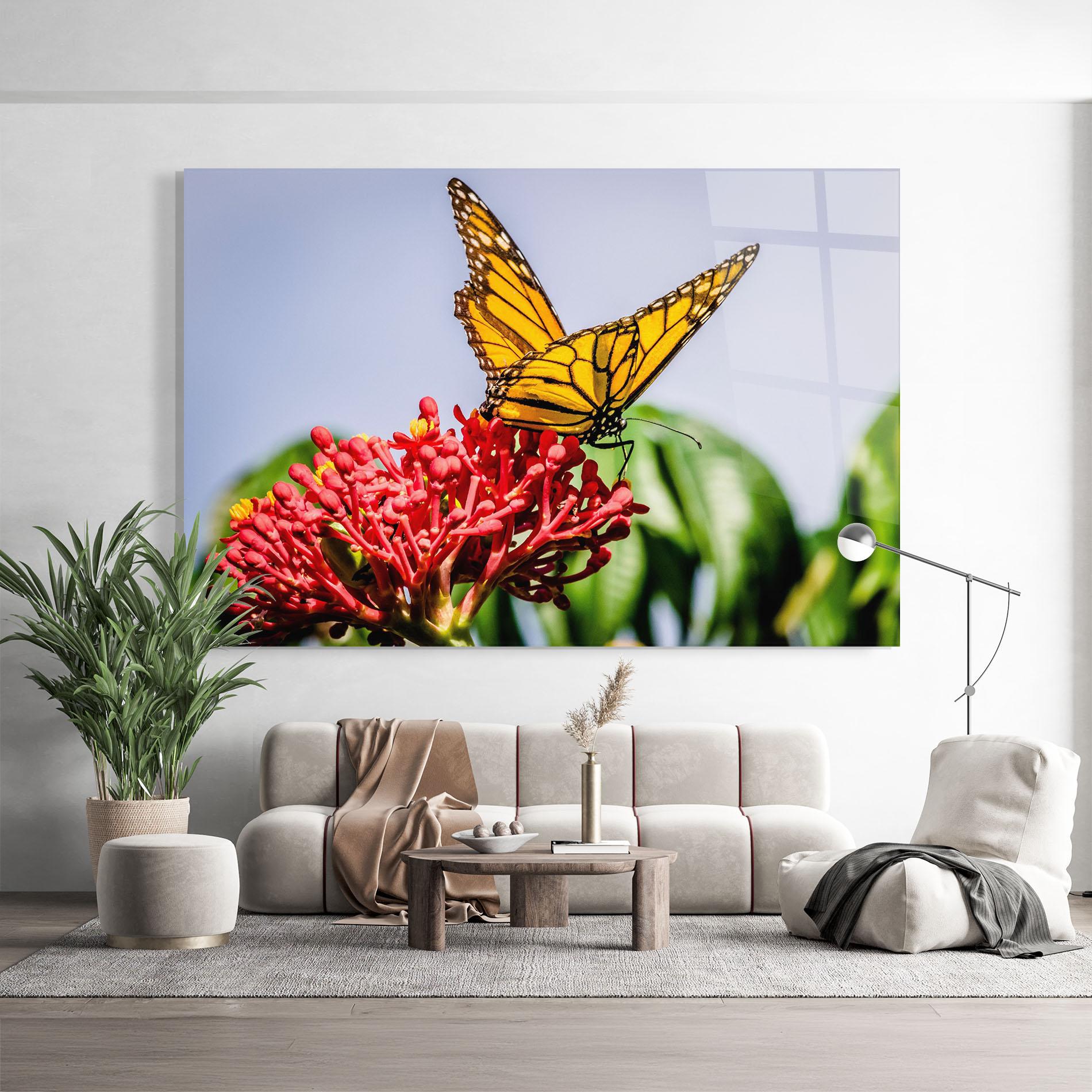 Tablou Sticla Butterfly On Red Flower mockup 9