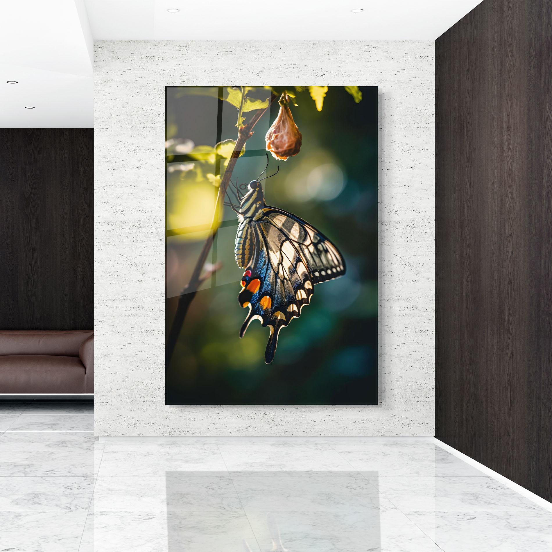 Tablou Sticla Blue Cream Butterfly mockup 9