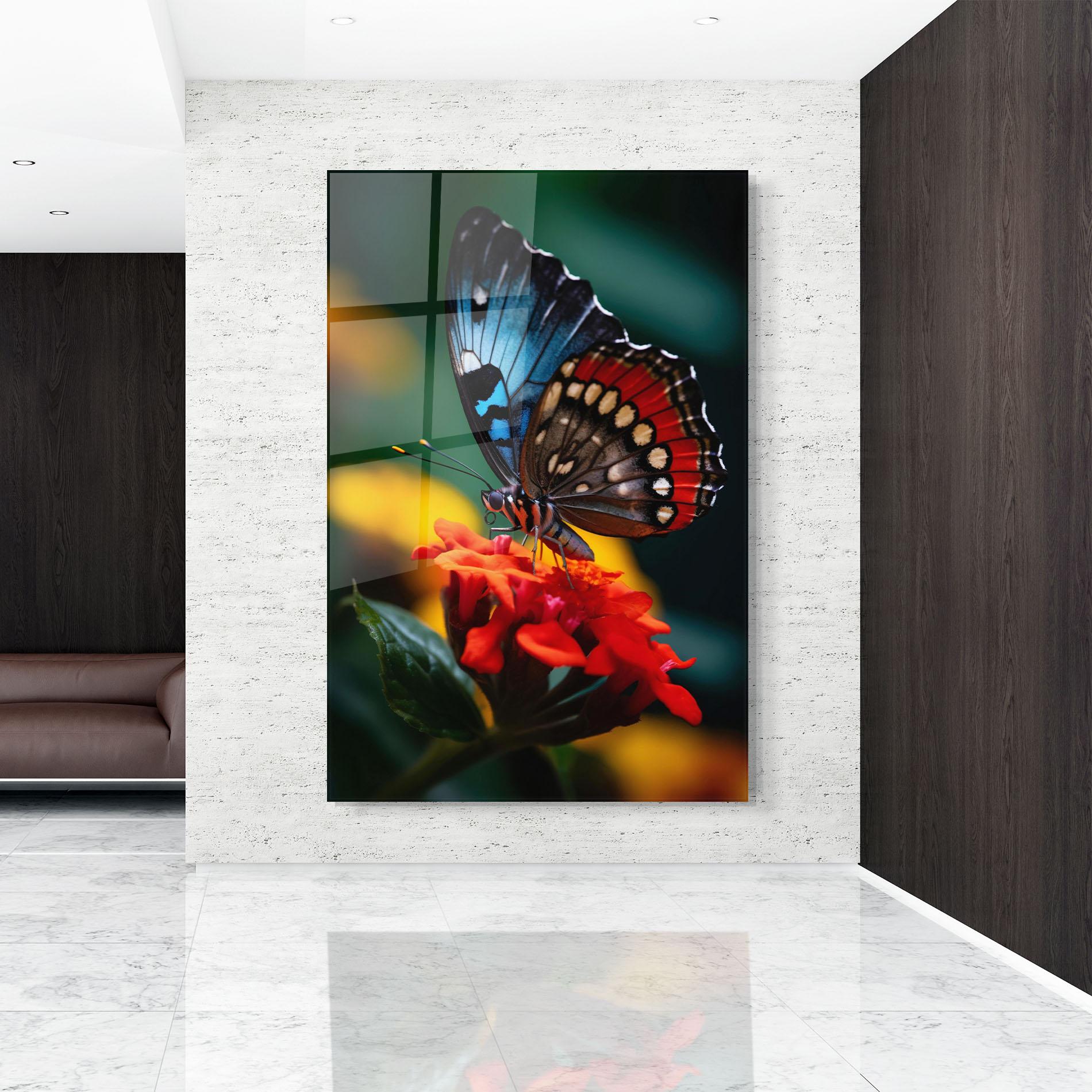 Tablou Sticla Blue Red Butterfly mockup 9