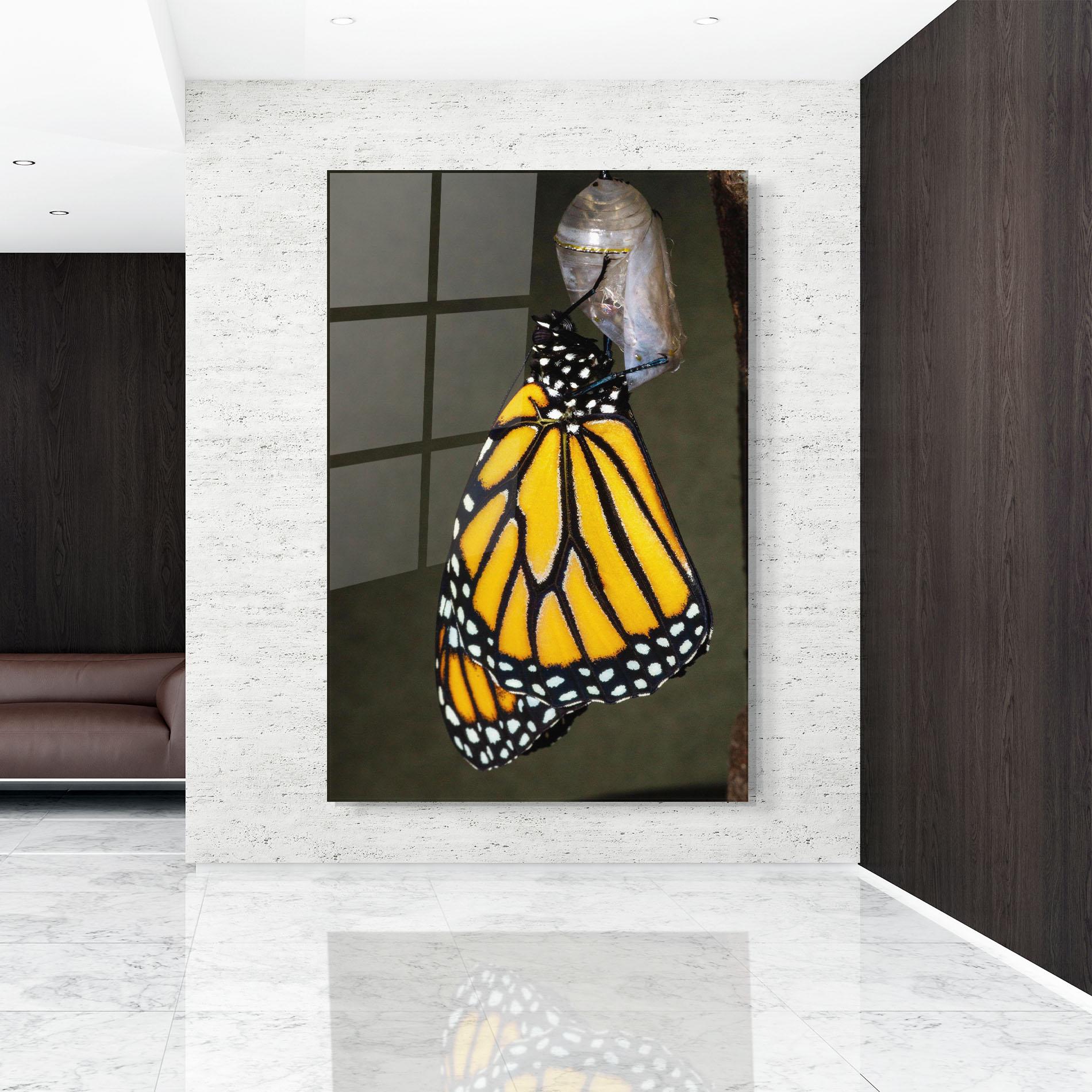 Tablou Sticla Dark Yellow Butterfly mockup 9