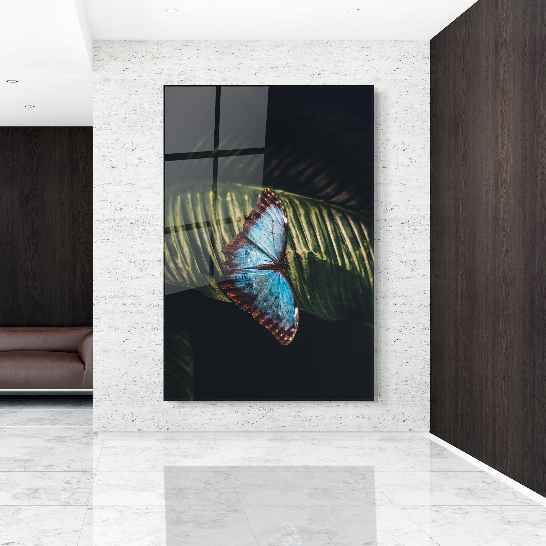 Tablou Sticla Light Blue Butterfly mockup 9