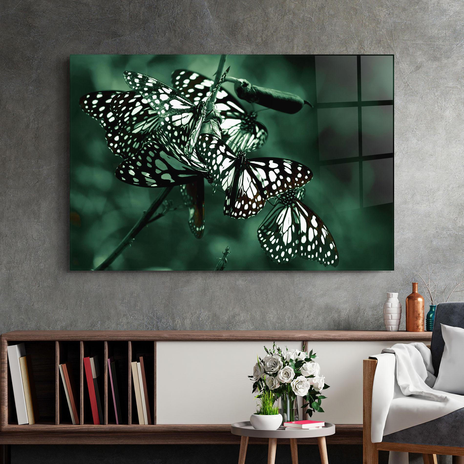 Tablou Sticla Black White Butterflies mockup 2