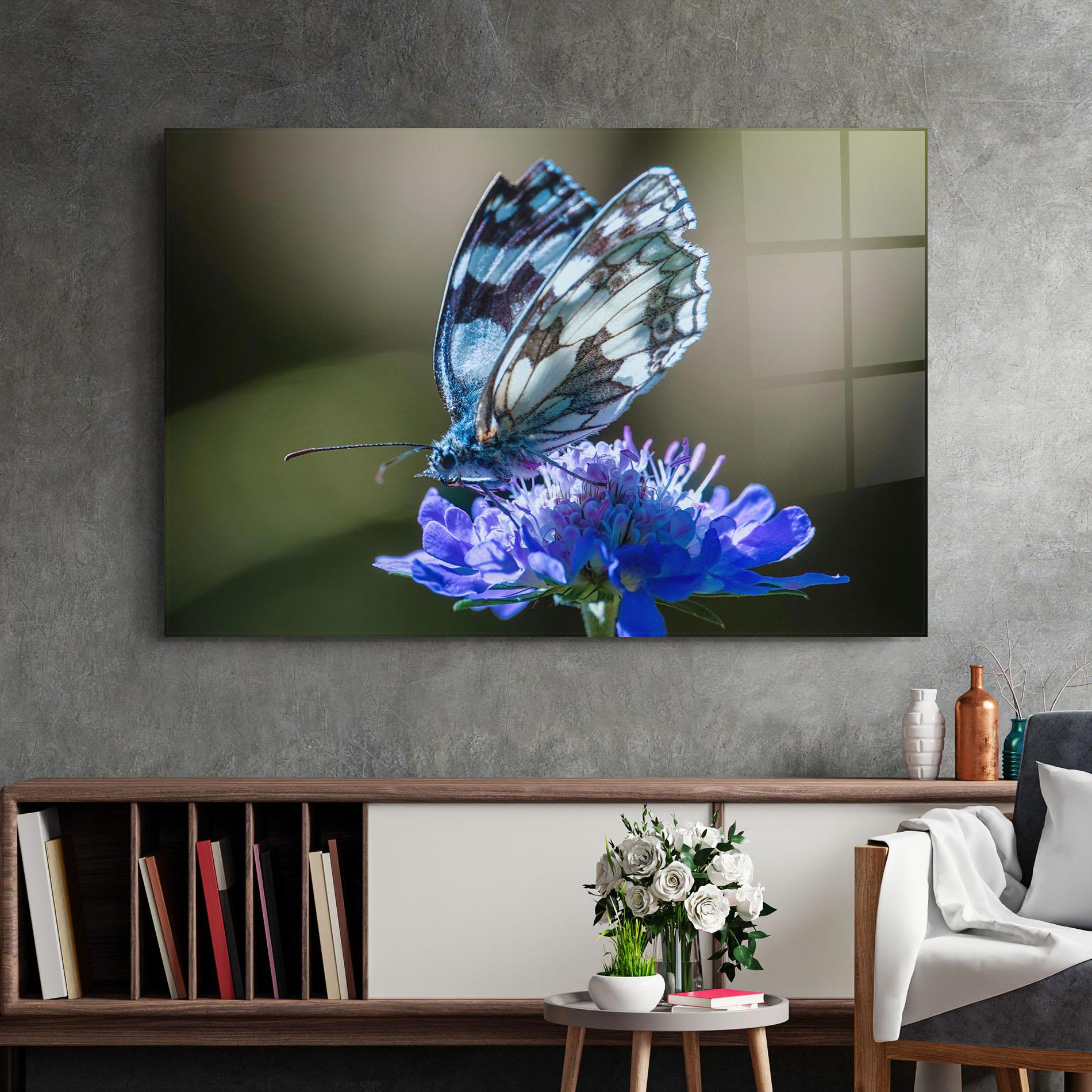 Tablou Sticla Blue Butterfly In Nature mockup 2
