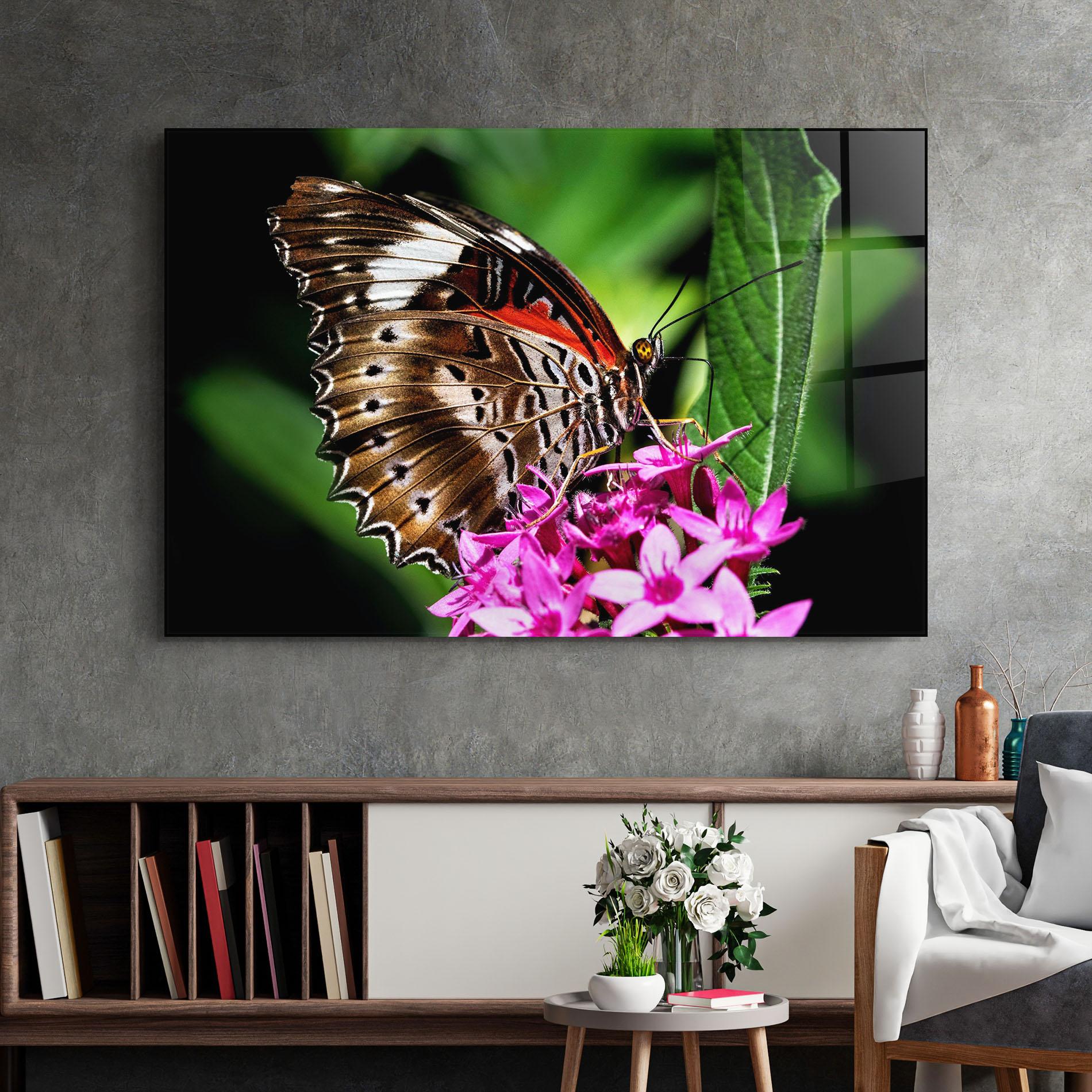 Tablou Sticla Brown Red Butterfly mockup 2