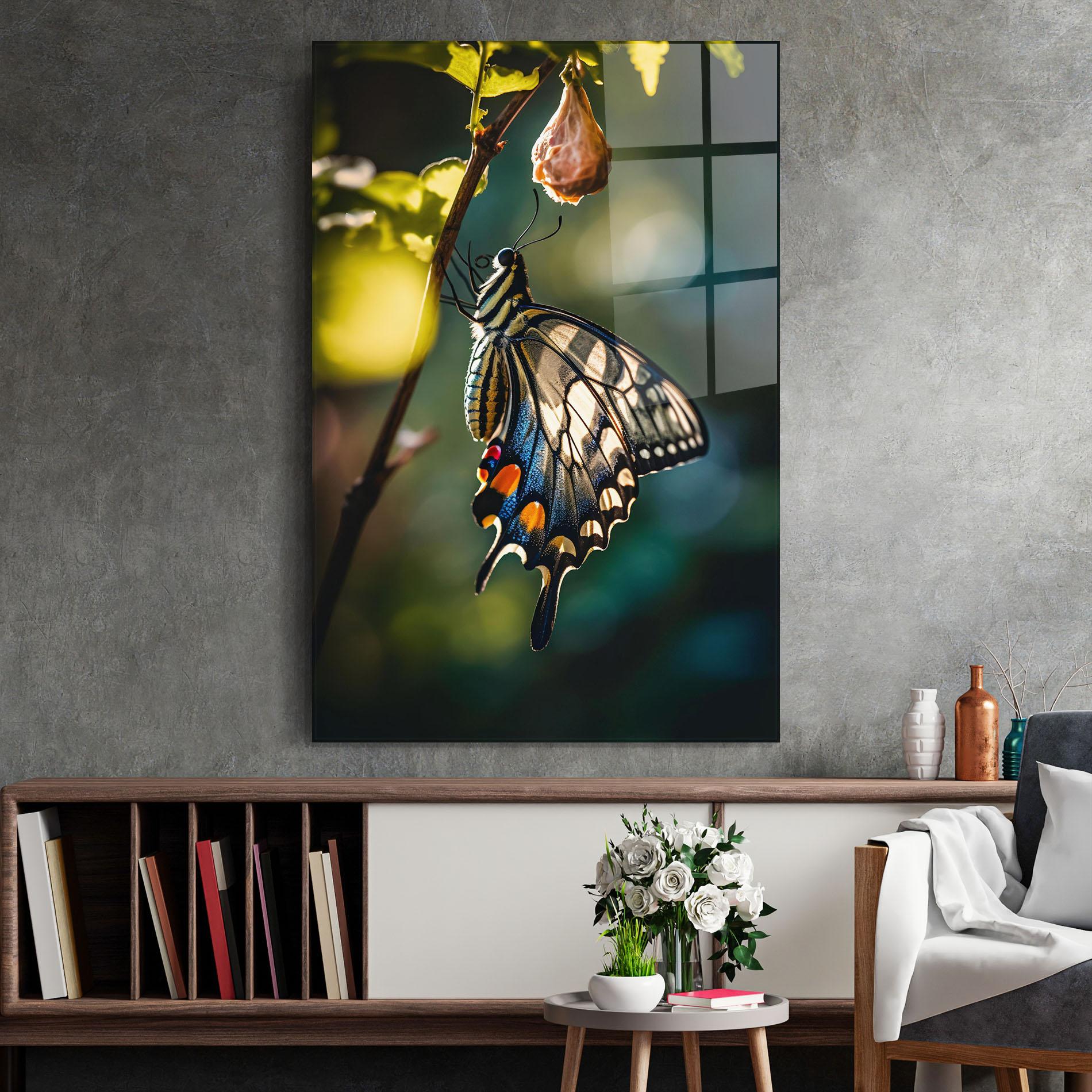 Tablou Sticla Blue Cream Butterfly mockup 2