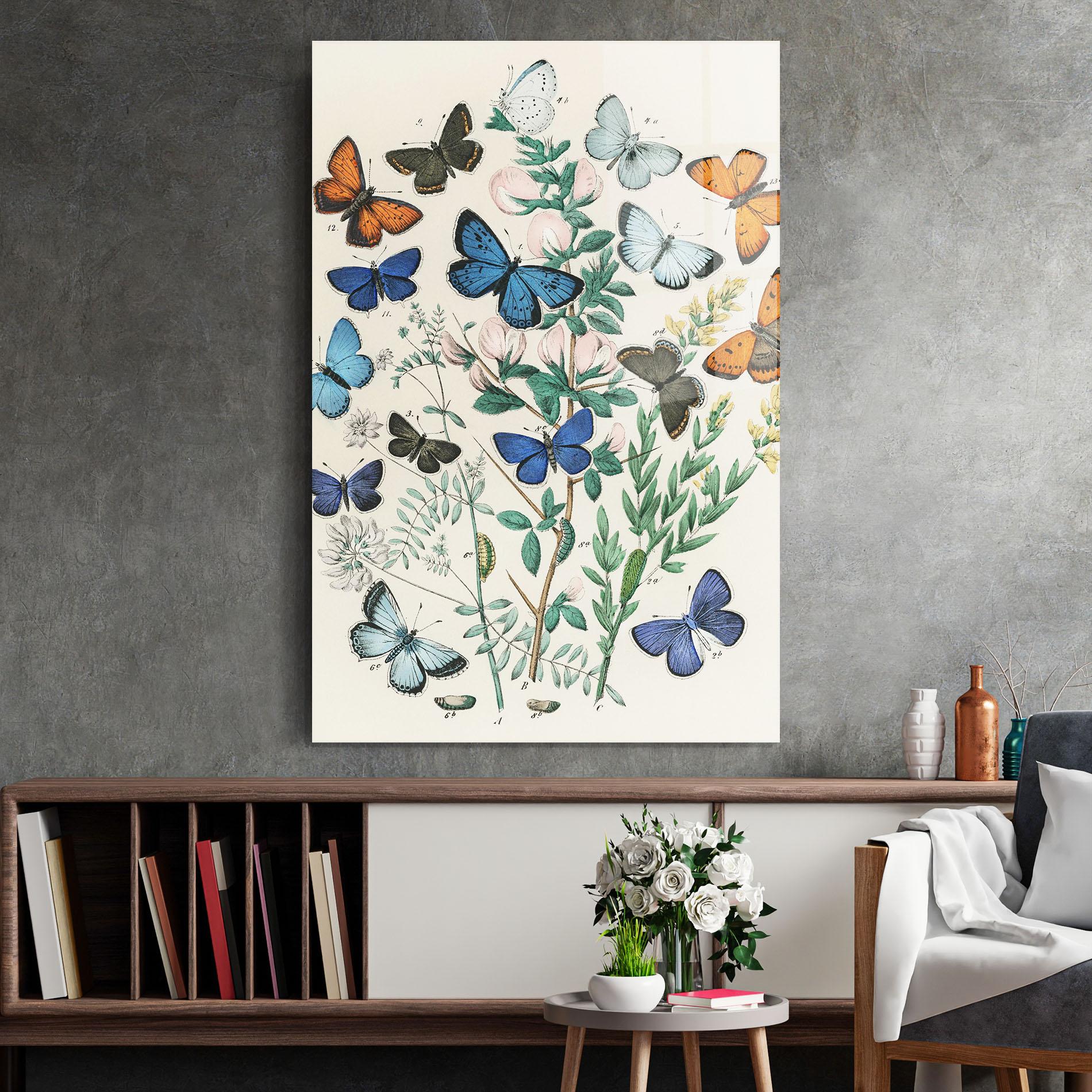 Tablou Sticla Blue Orange Butterflies mockup 2