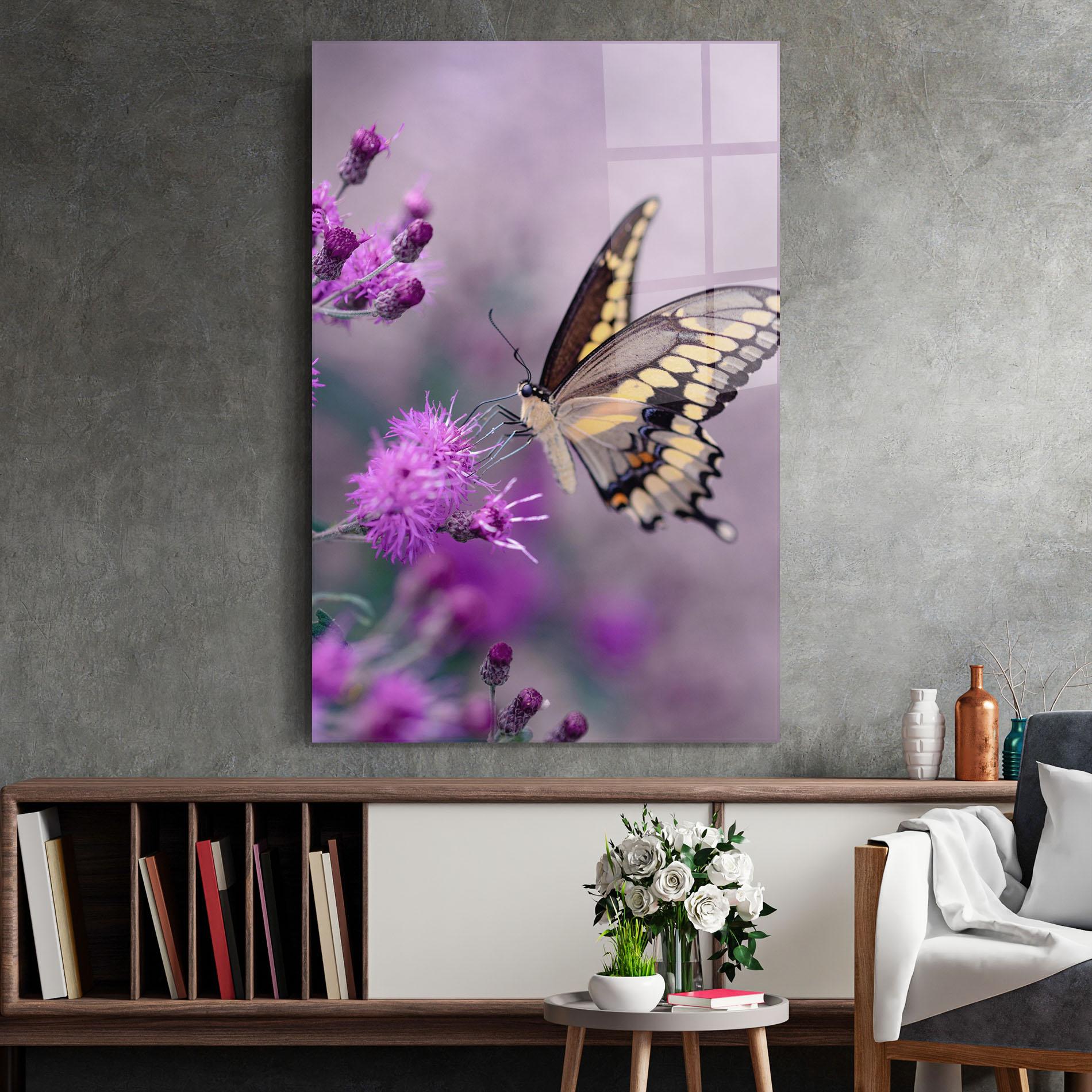 Tablou Sticla Cream Black Butterfly mockup 2