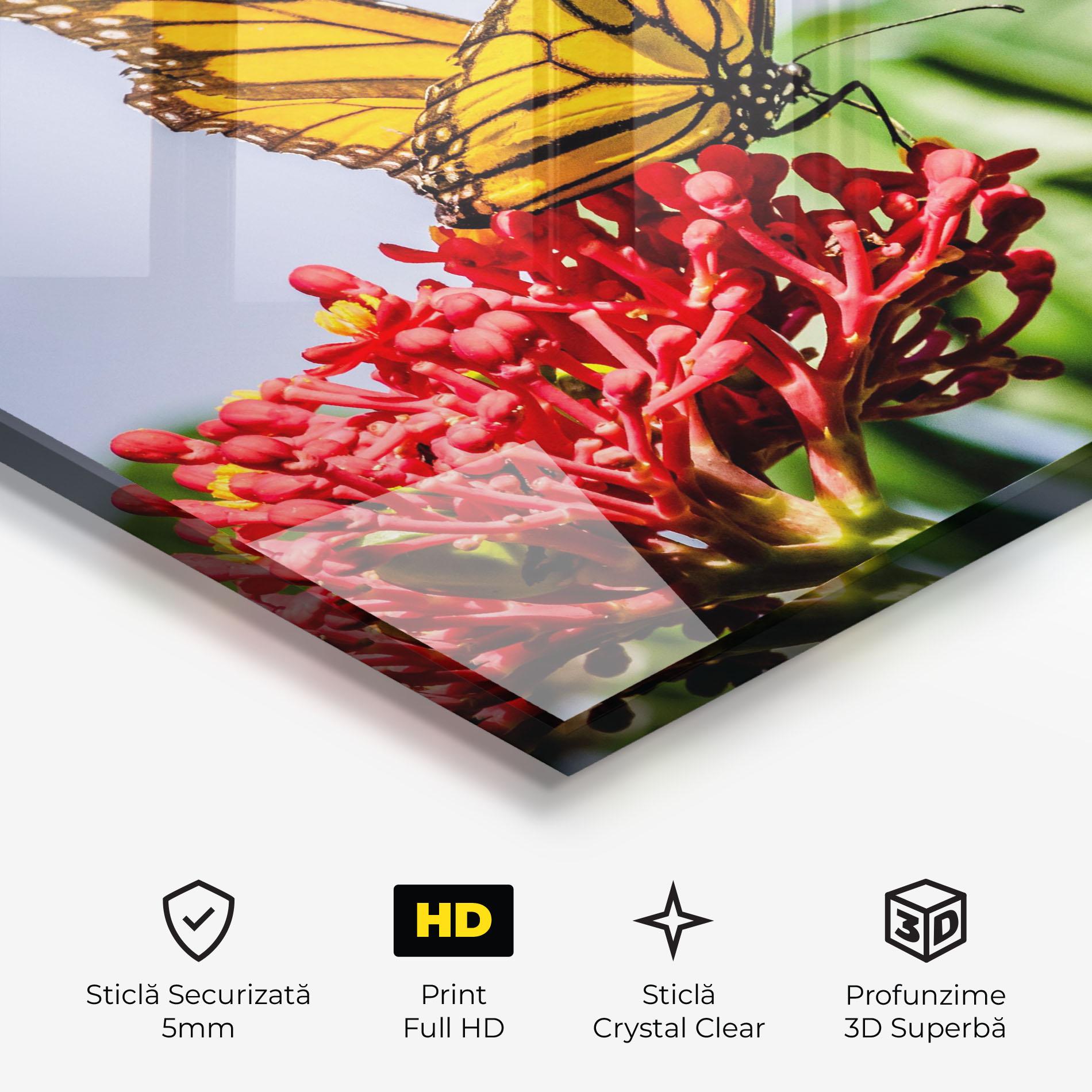 Tablou Sticla Butterfly On Red Flower mockup 3