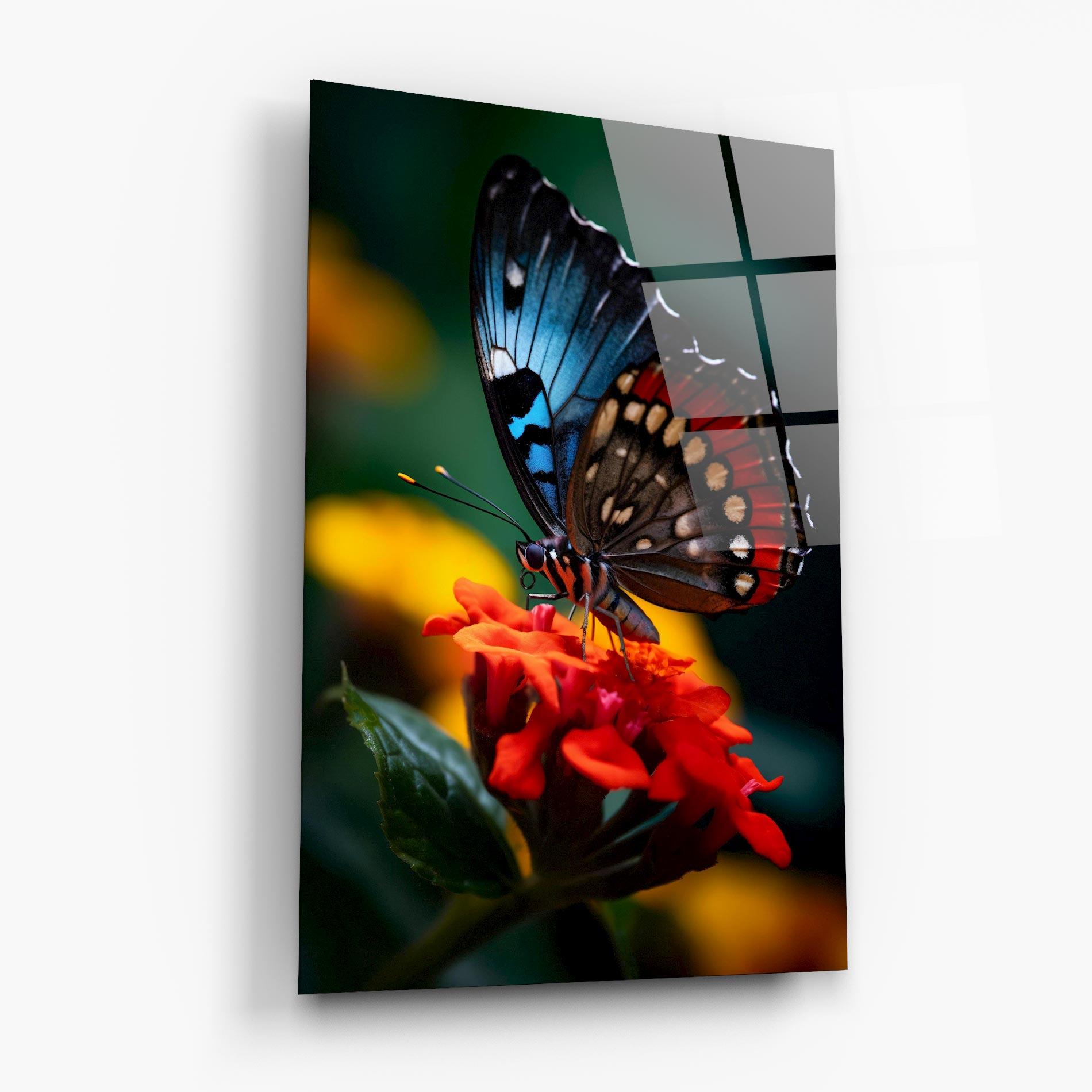 Tablou Sticla Blue Red Butterfly mockup 6