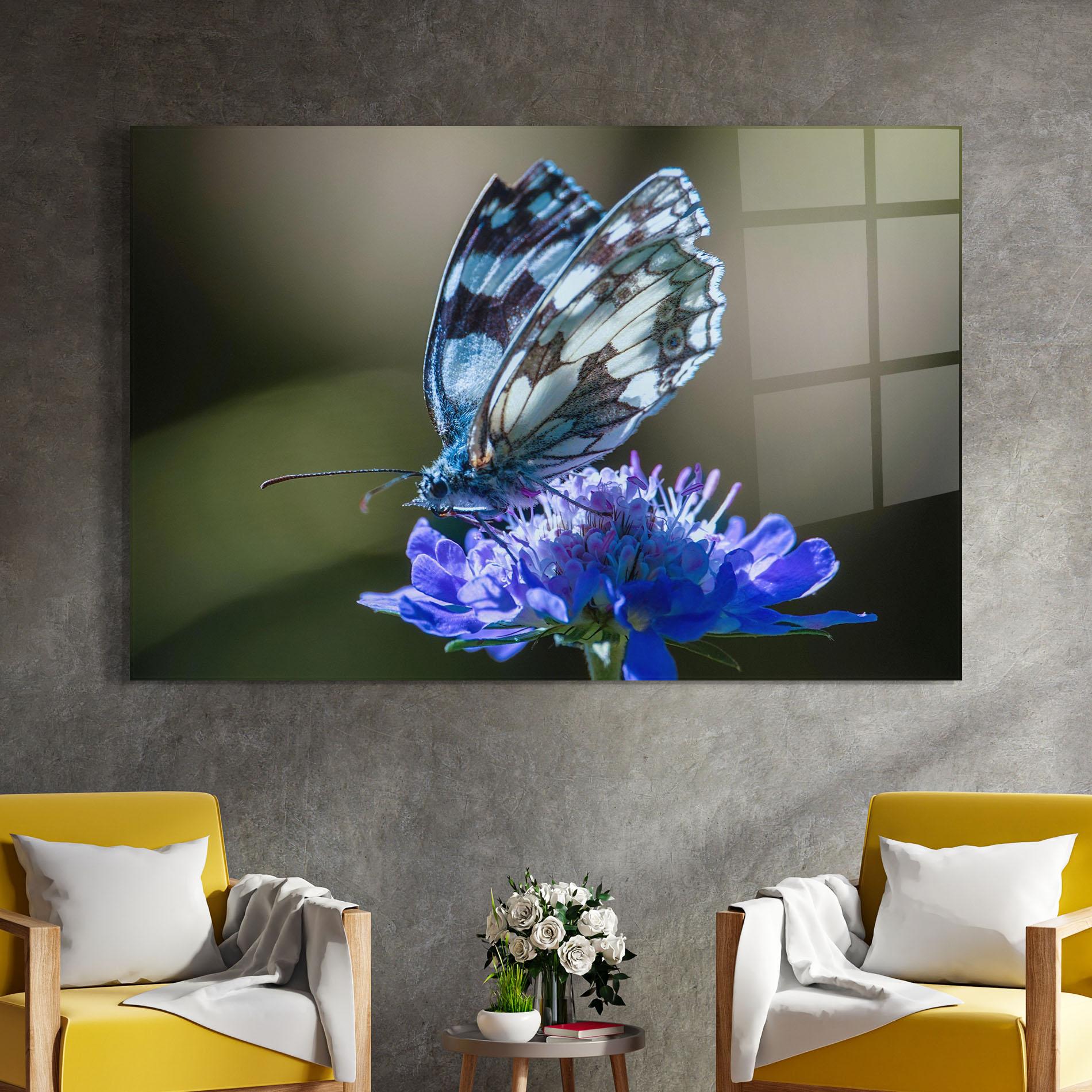 Tablou Sticla Blue Butterfly In Nature mockup 4