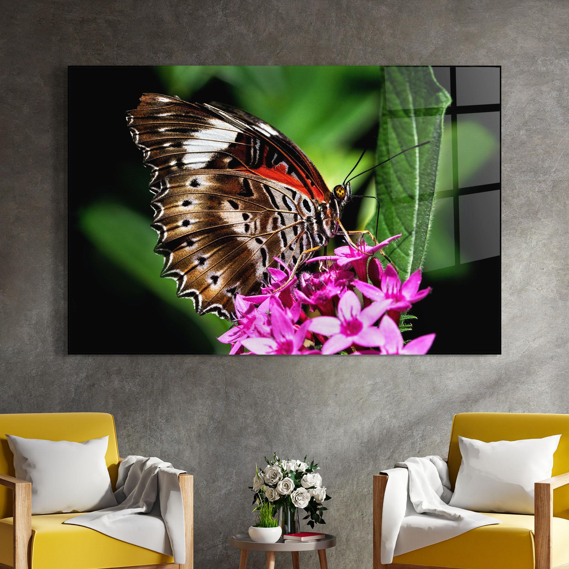 Tablou Sticla Brown Red Butterfly mockup 4