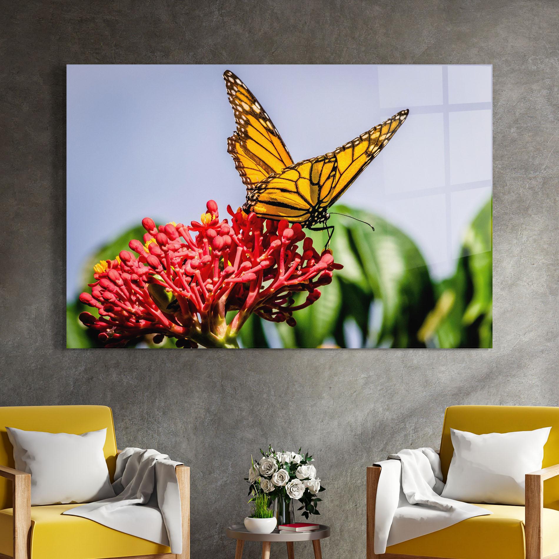 Tablou Sticla Butterfly On Red Flower mockup 4