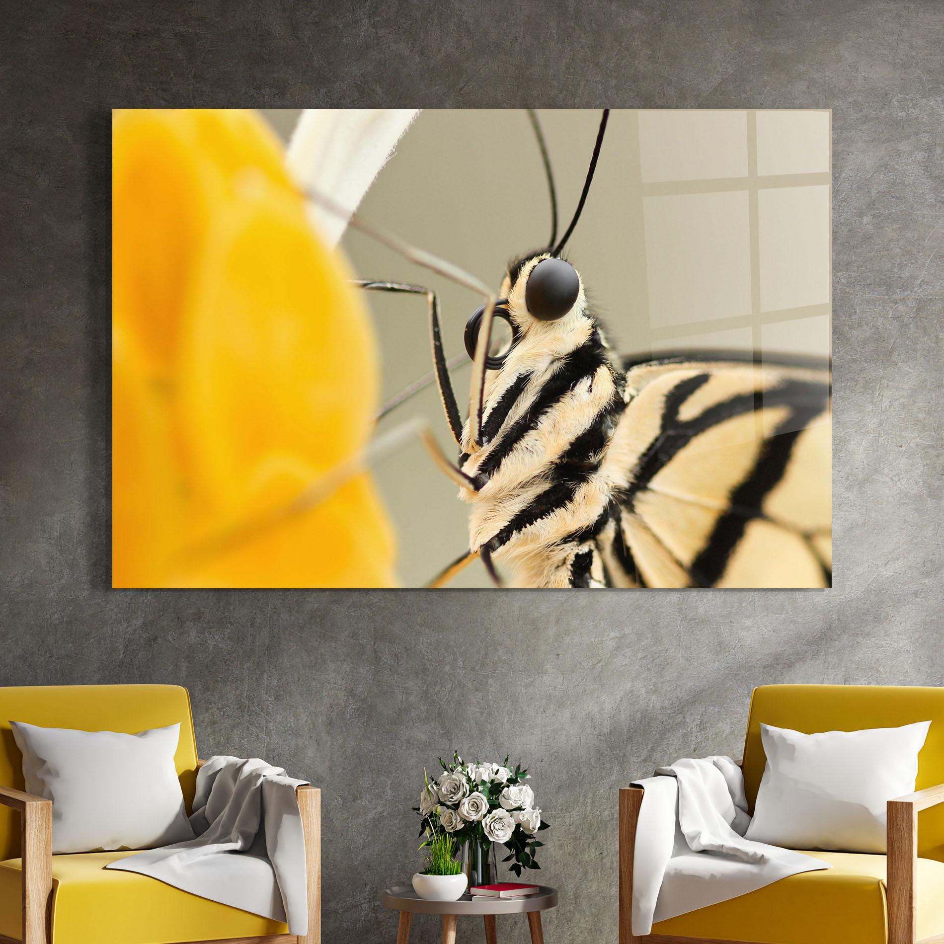 Tablou Sticla Close Up Cream Butterfly mockup 4