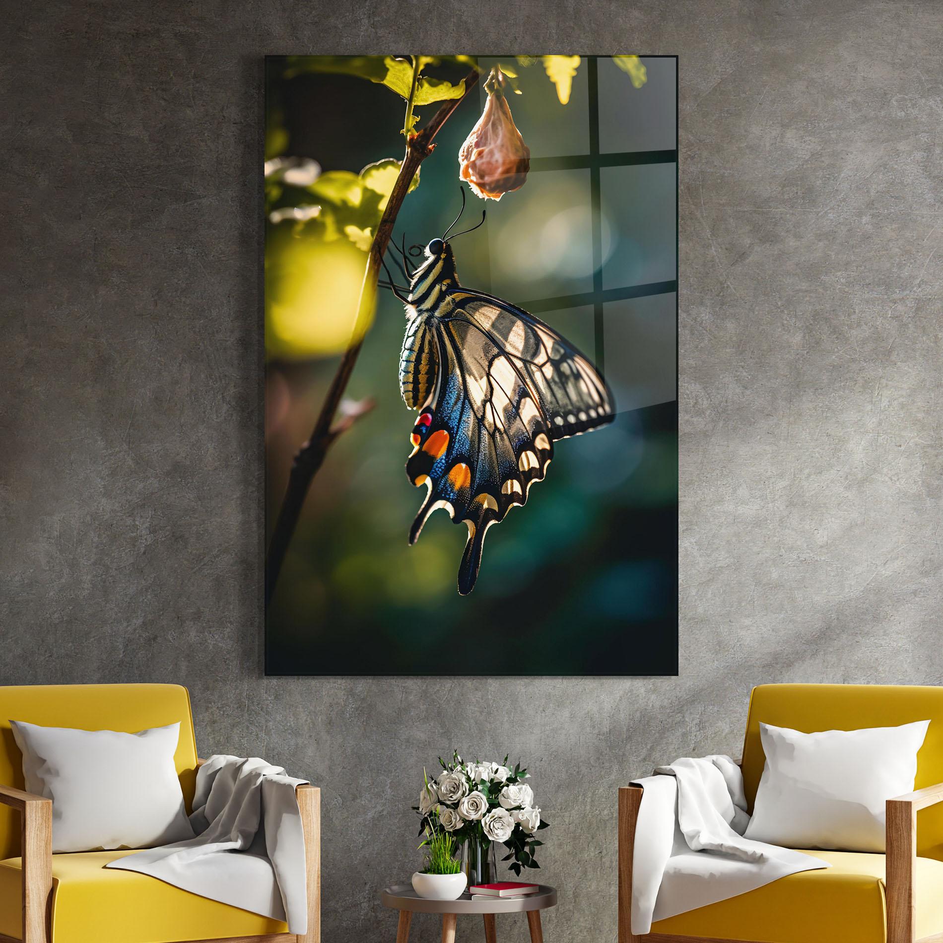 Tablou Sticla Blue Cream Butterfly mockup 4