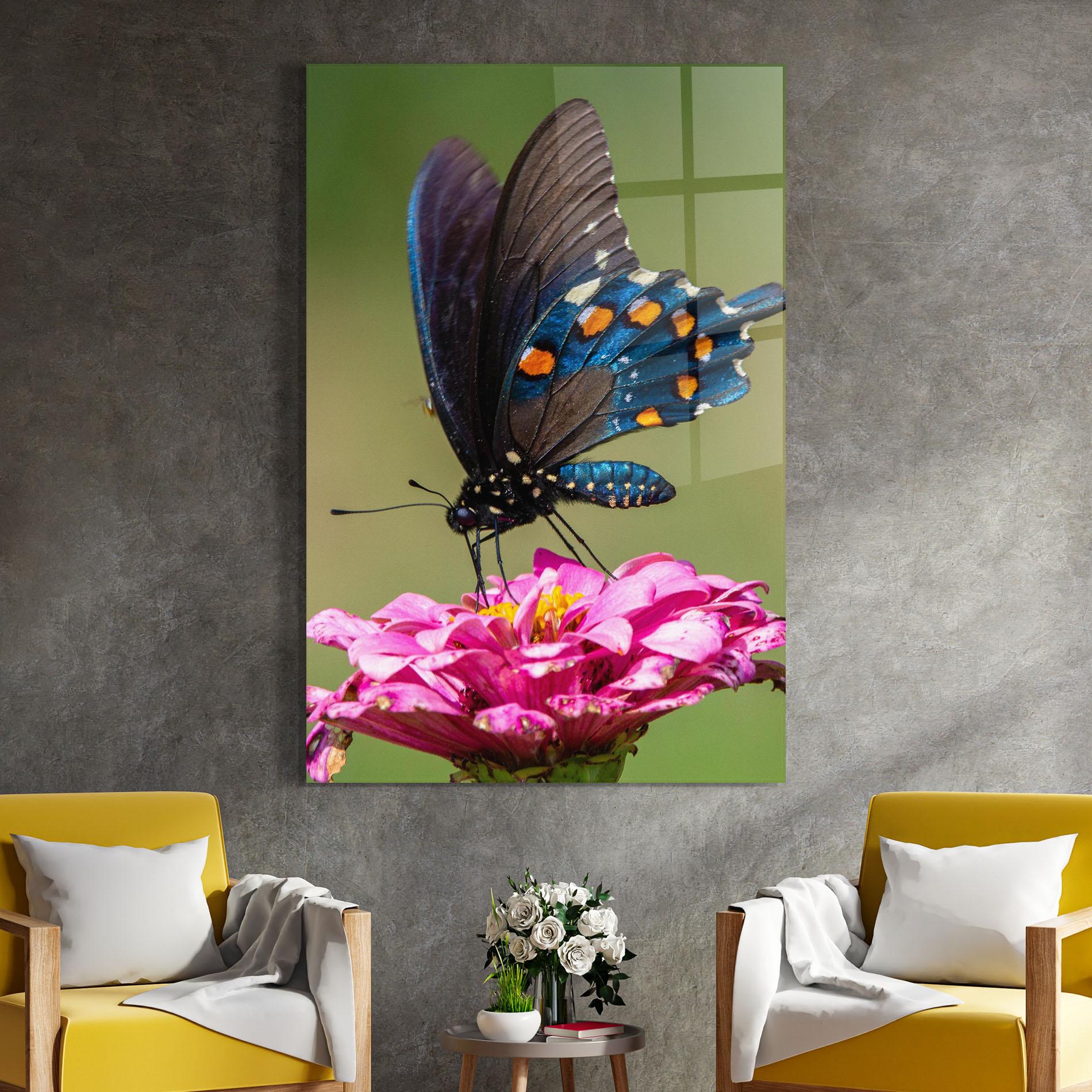 Tablou Sticla Blue Grey Butterfly mockup 4