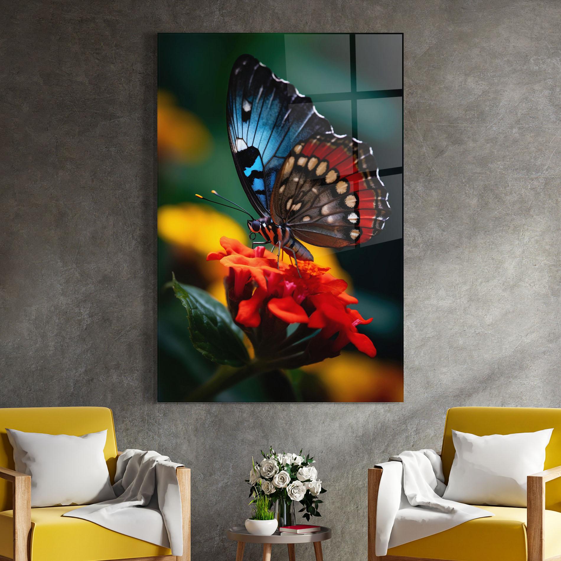 Tablou Sticla Blue Red Butterfly mockup 4