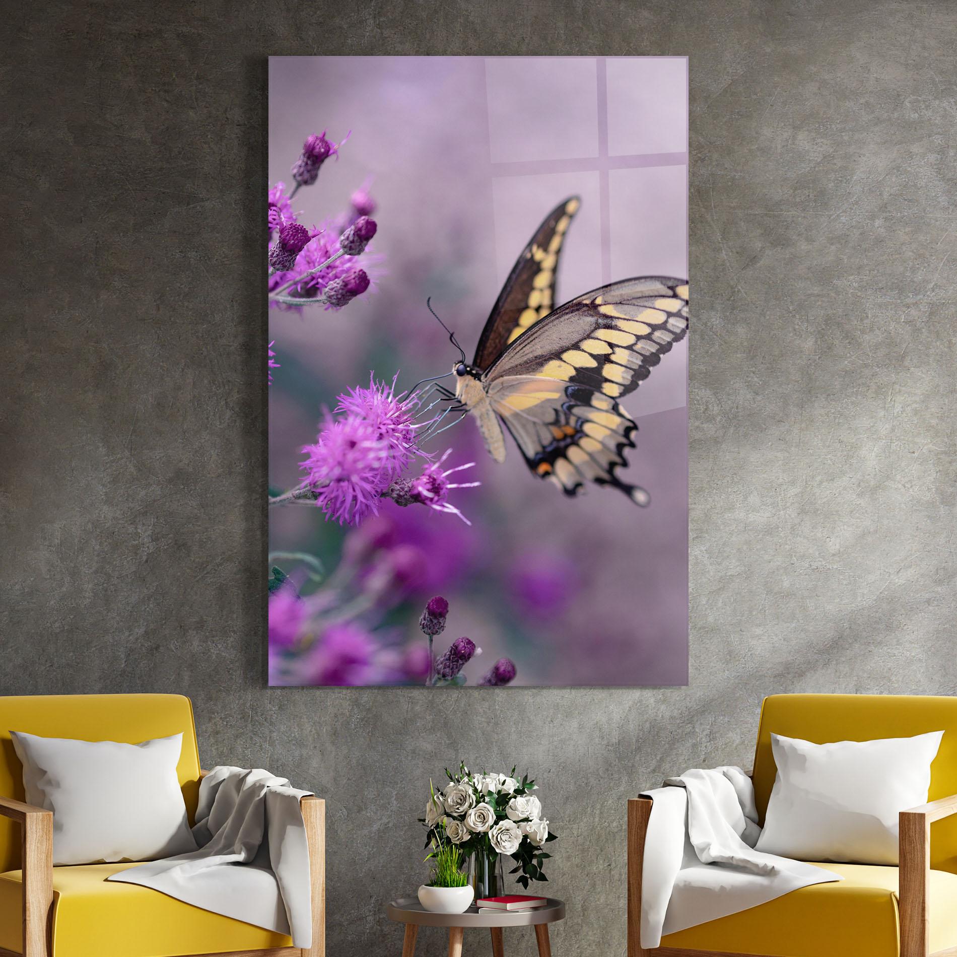 Tablou Sticla Cream Black Butterfly mockup 4