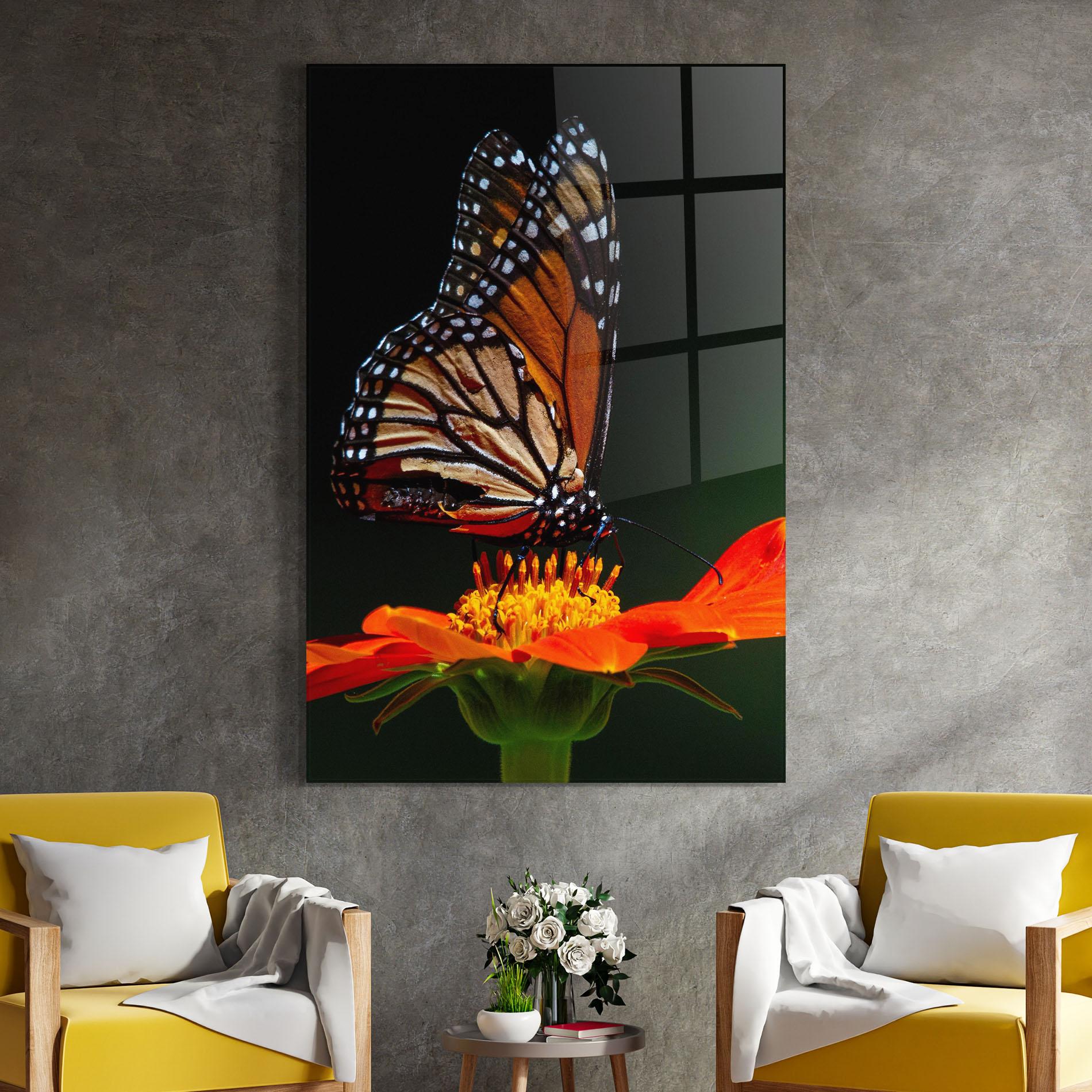Tablou Sticla Dark Orange Butterfy mockup 4