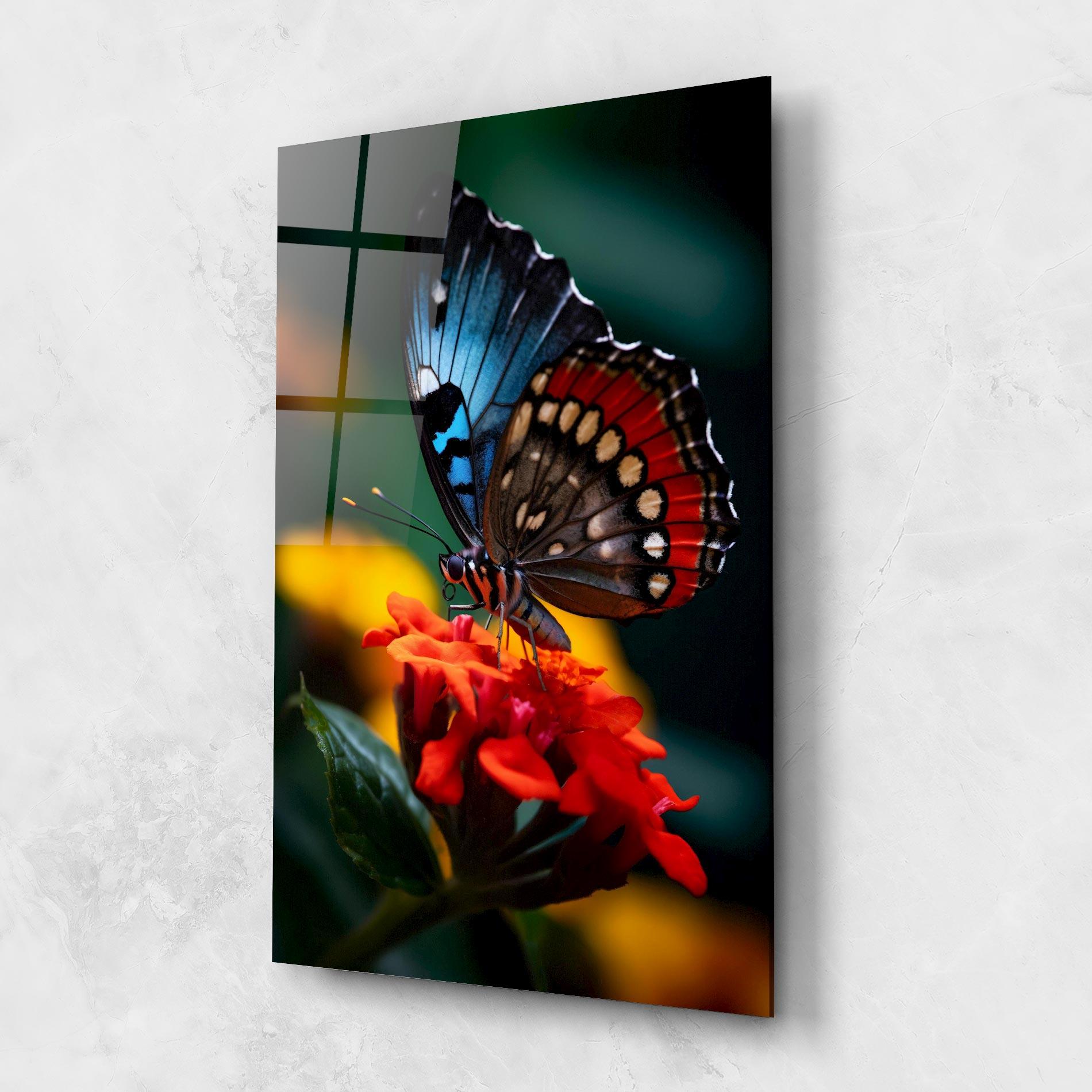 Tablou Sticla Blue Red Butterfly mockup 1