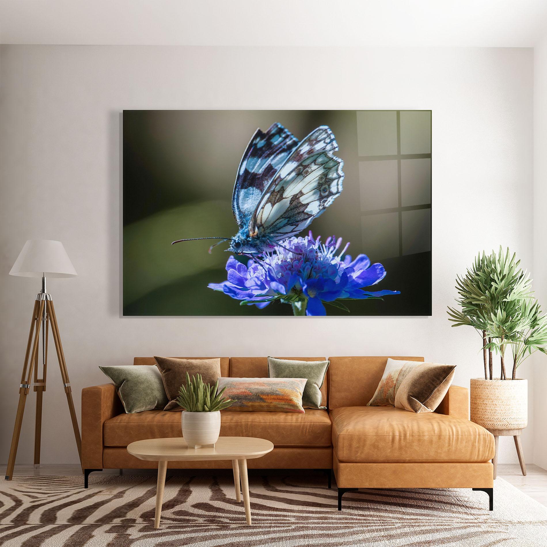 Tablou Sticla Blue Butterfly In Nature mockup 7