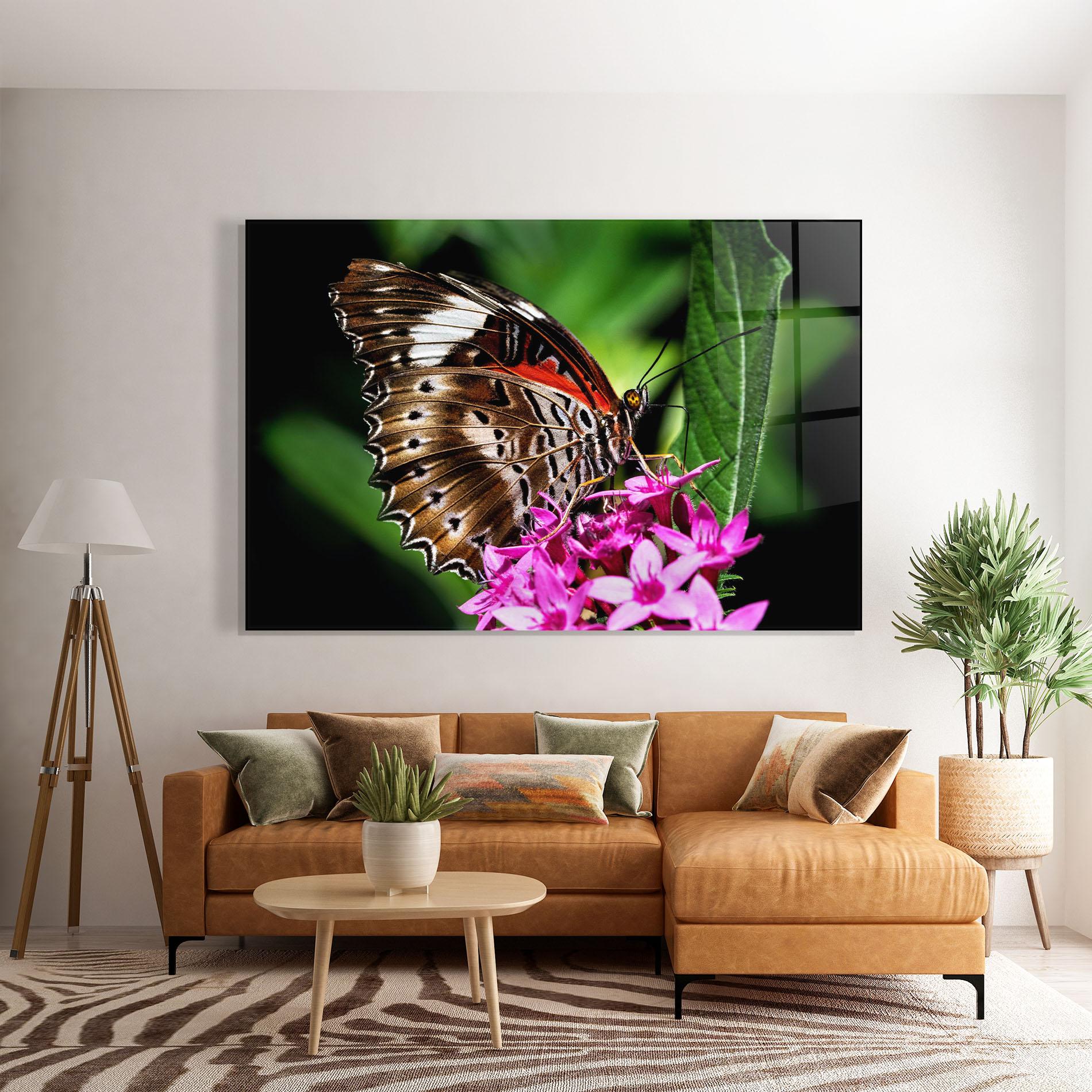 Tablou Sticla Brown Red Butterfly mockup 7