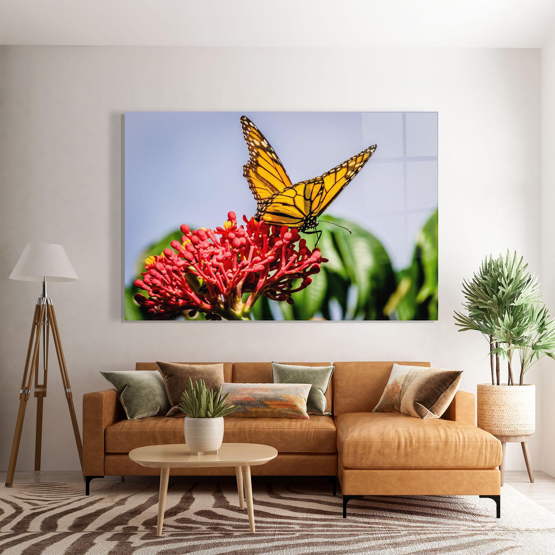 Tablou Sticla Butterfly On Red Flower mockup 7