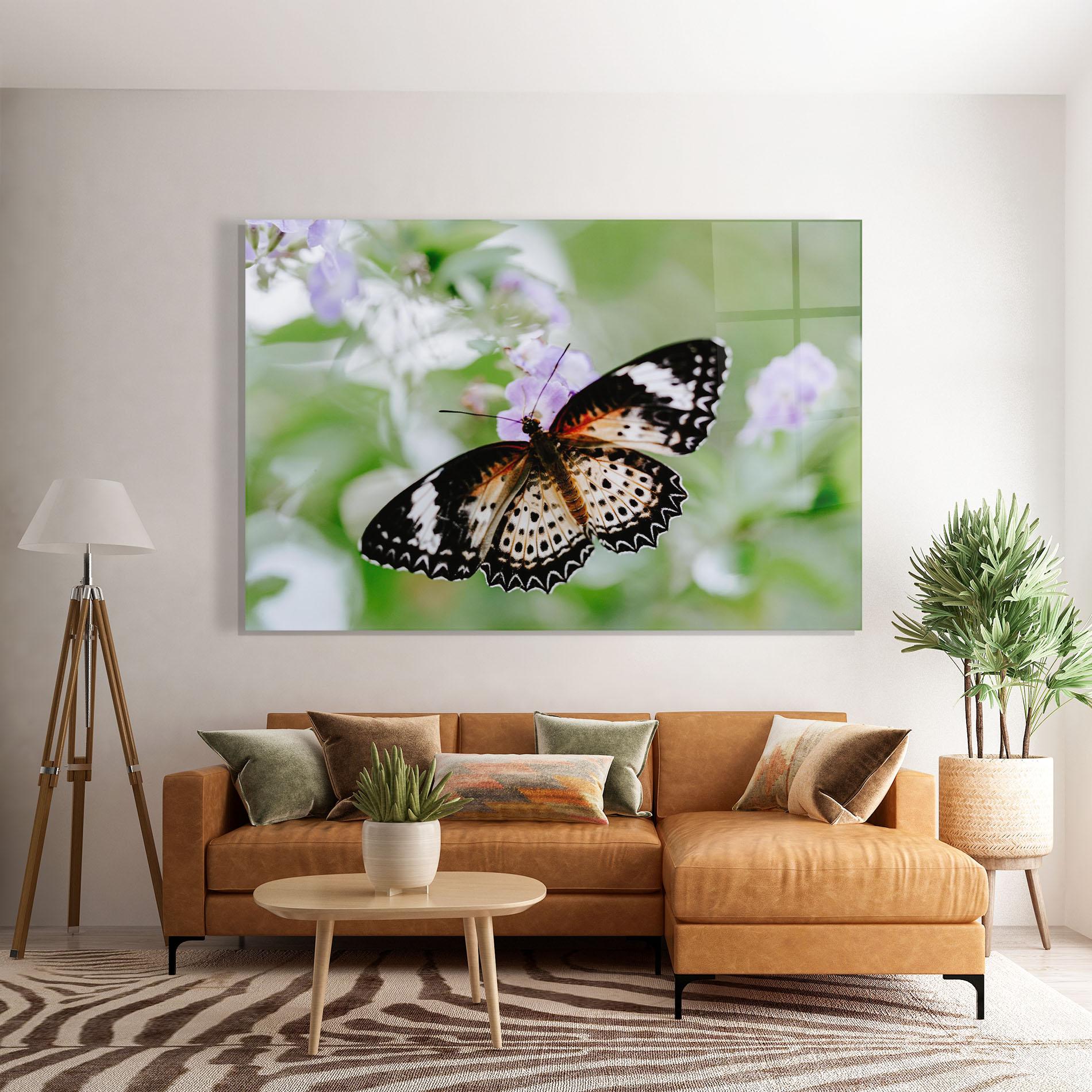 Tablou Sticla Cream Orange Butterfly mockup 7