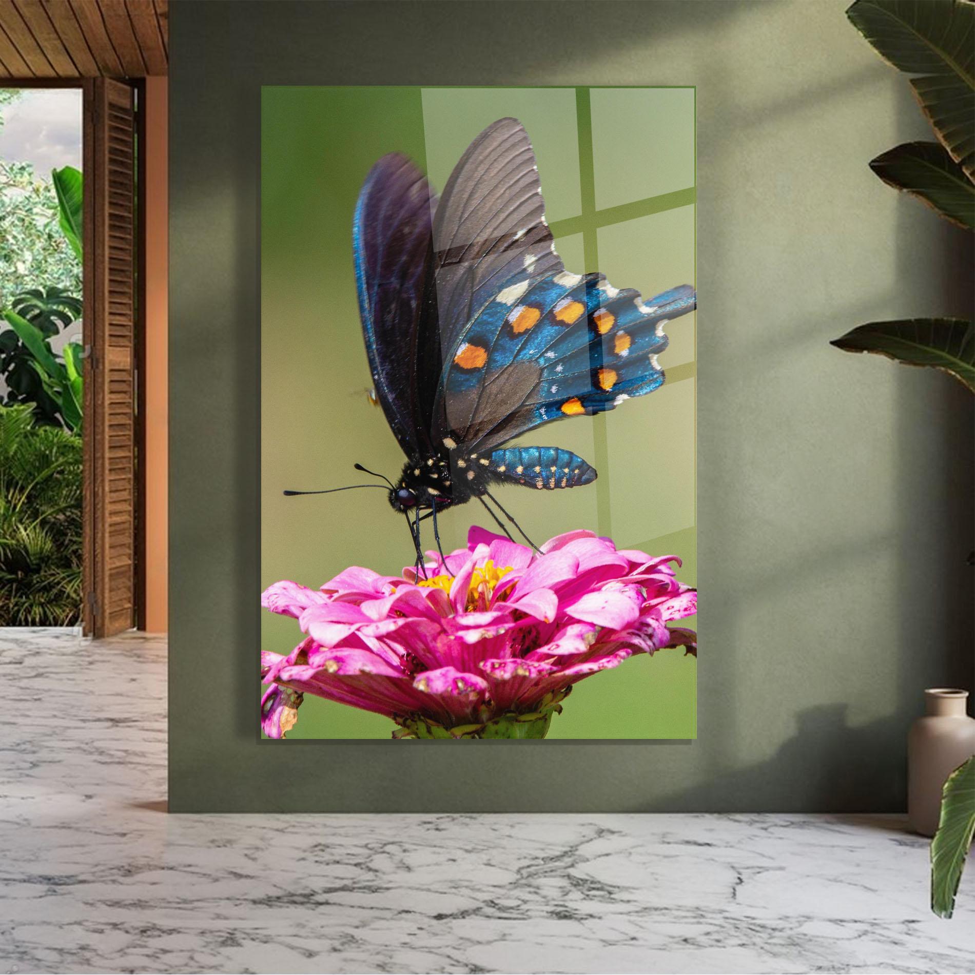 Tablou Sticla Blue Grey Butterfly mockup 7