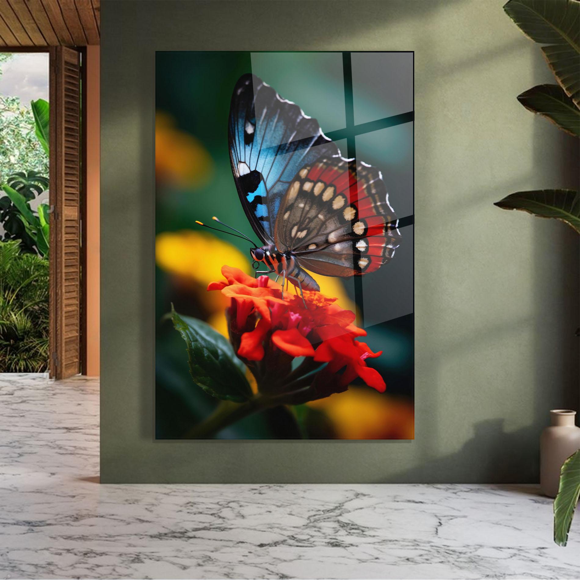Tablou Sticla Blue Red Butterfly mockup 7
