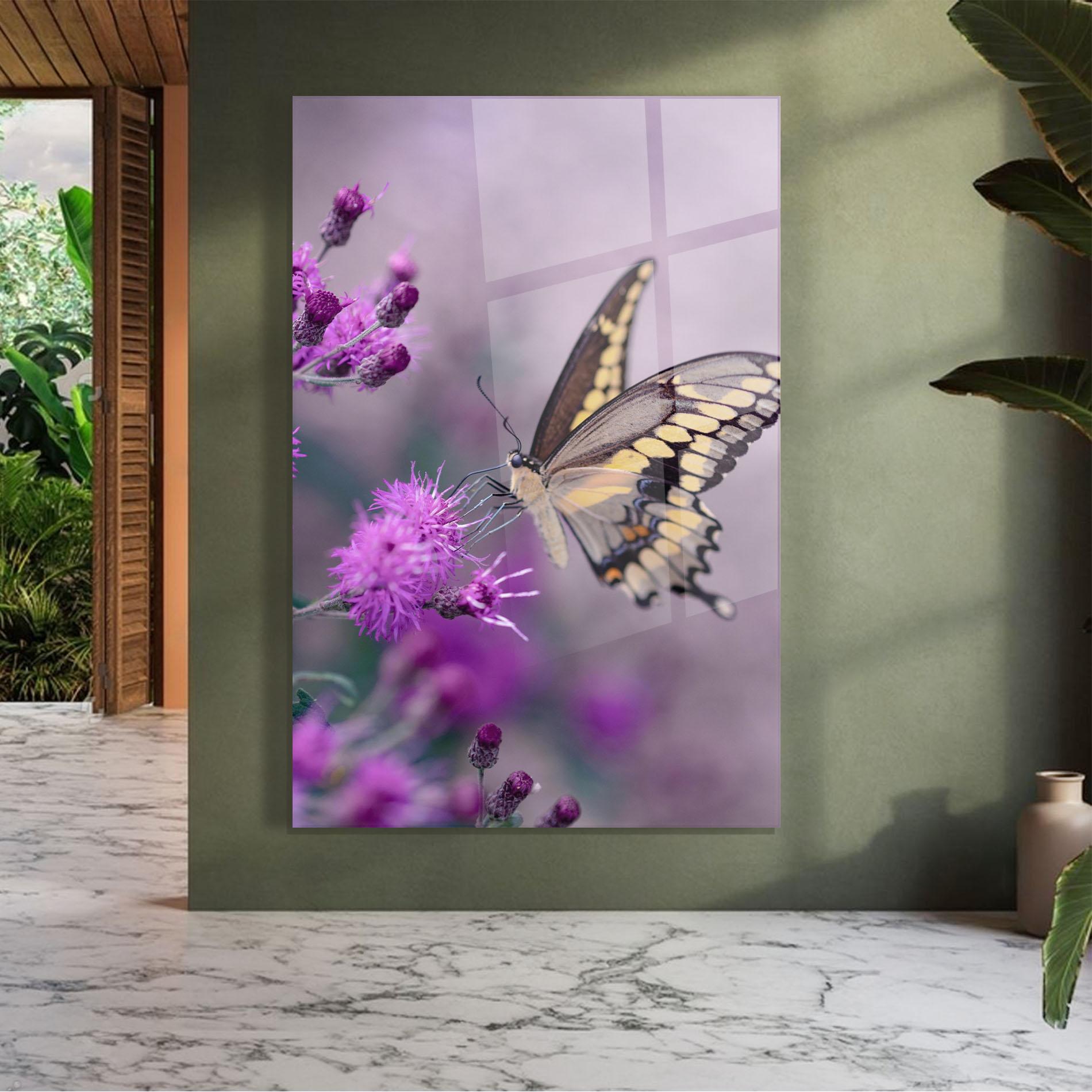 Tablou Sticla Cream Black Butterfly mockup 7