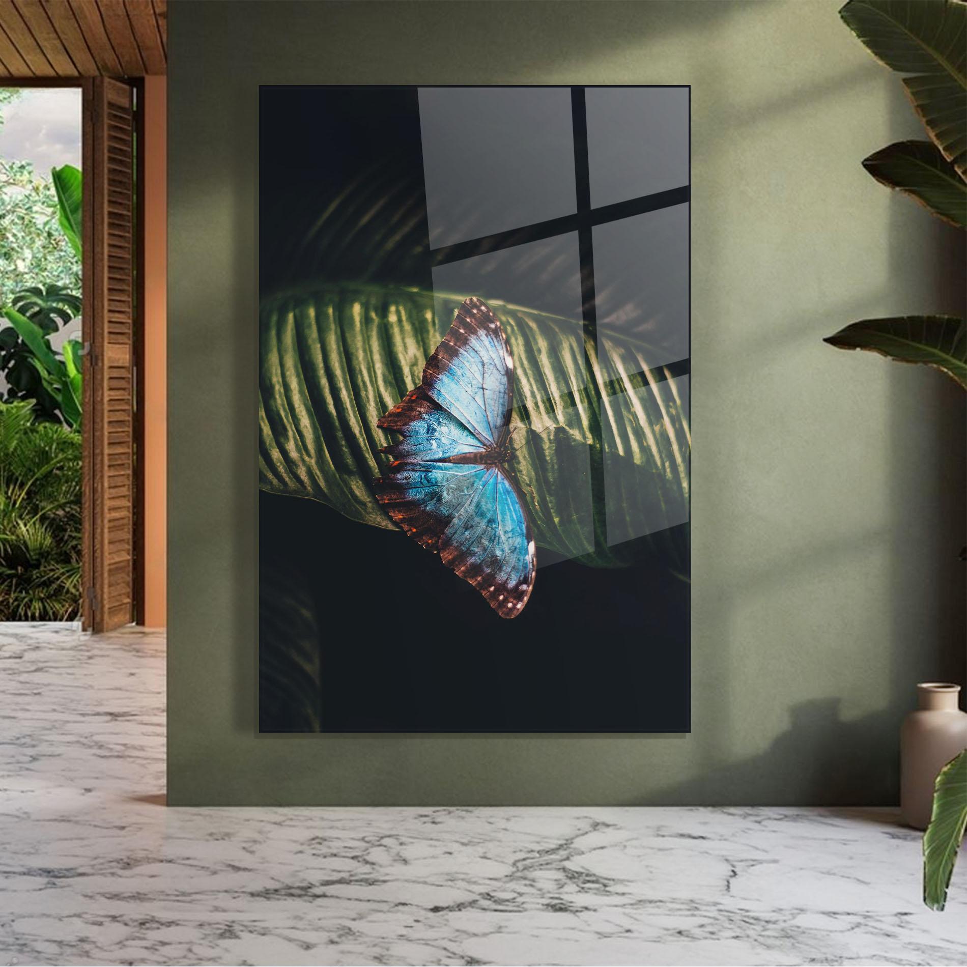 Tablou Sticla Light Blue Butterfly mockup 7