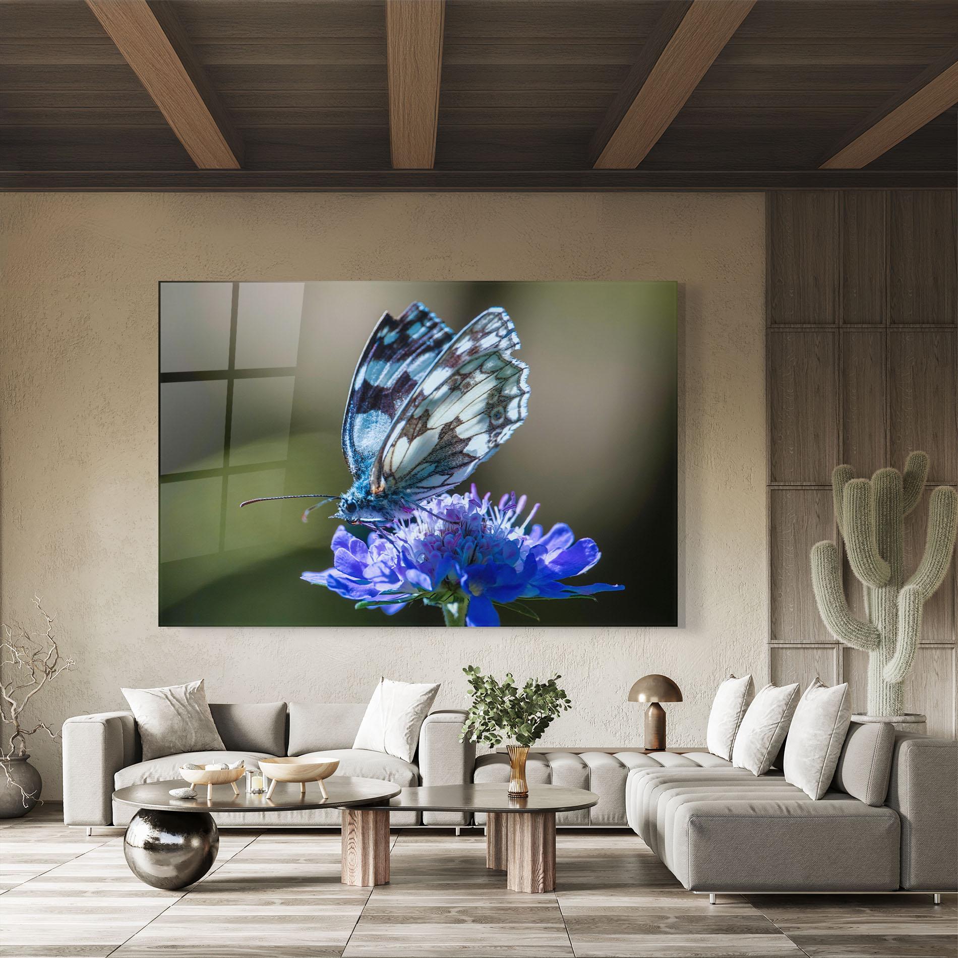 Tablou Sticla Blue Butterfly In Nature mockup 8