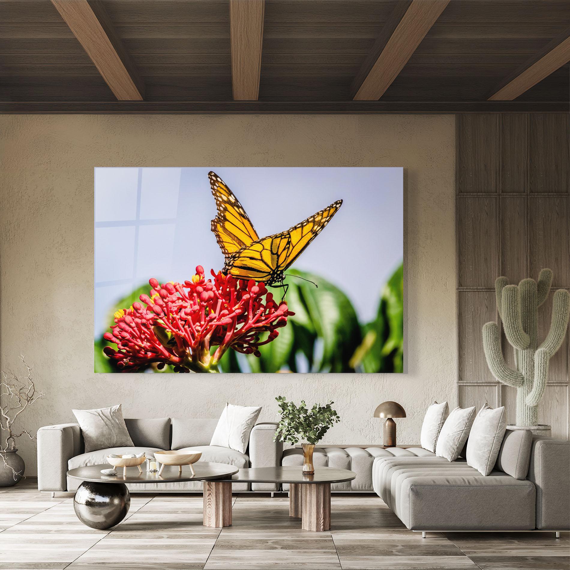 Tablou Sticla Butterfly On Red Flower mockup 8