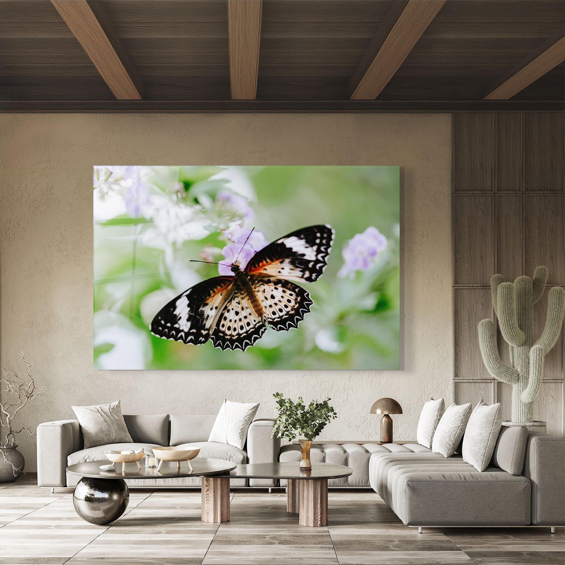Tablou Sticla Cream Orange Butterfly mockup 8