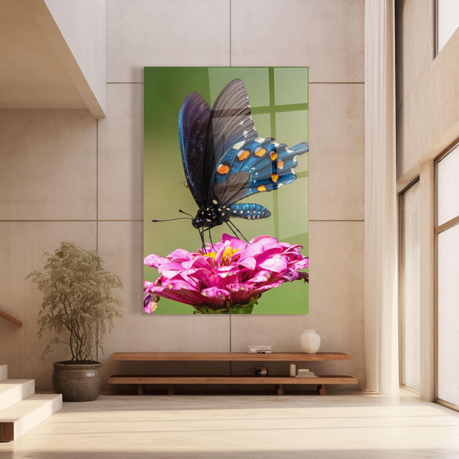 Tablou Sticla Blue Grey Butterfly mockup 8