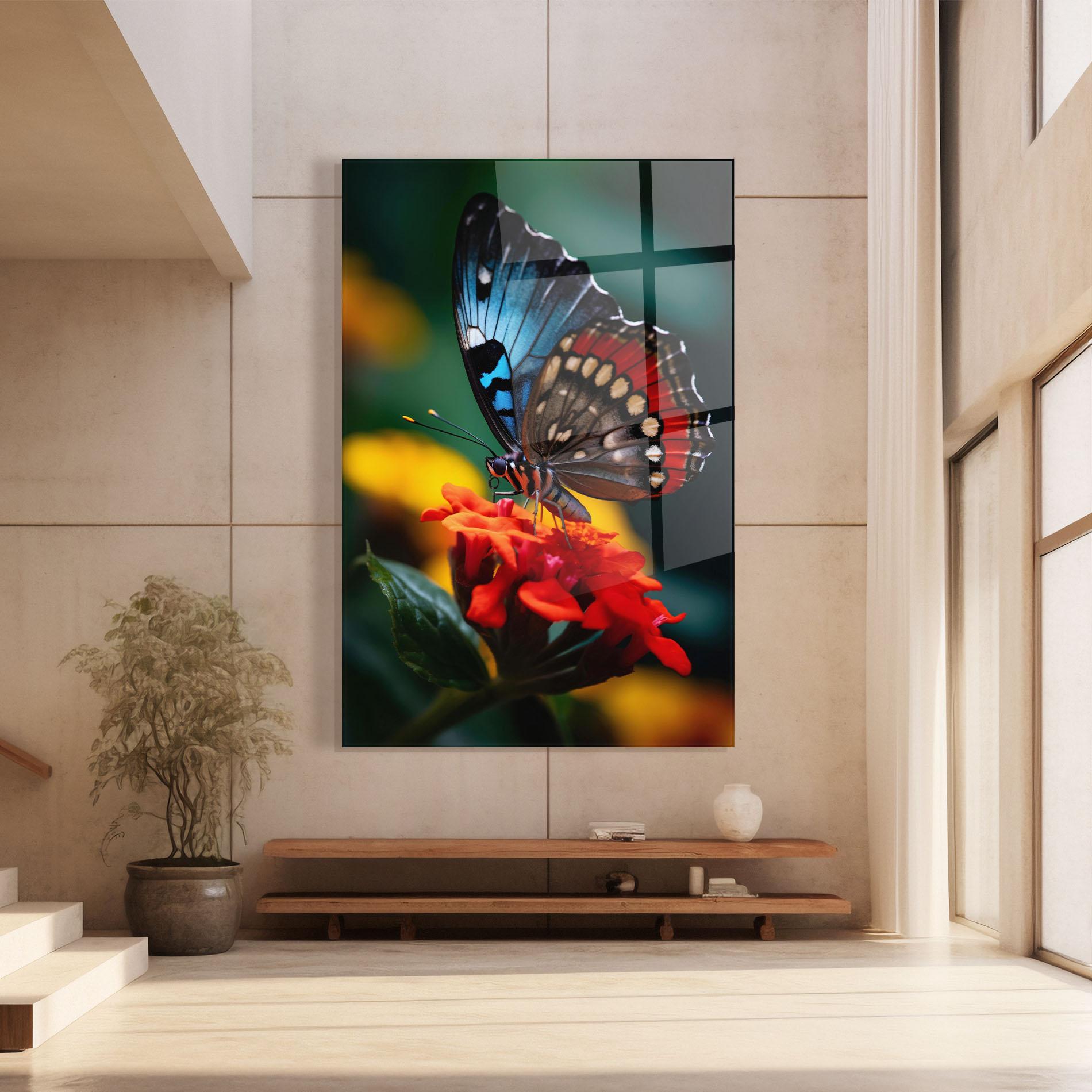 Tablou Sticla Blue Red Butterfly mockup 8