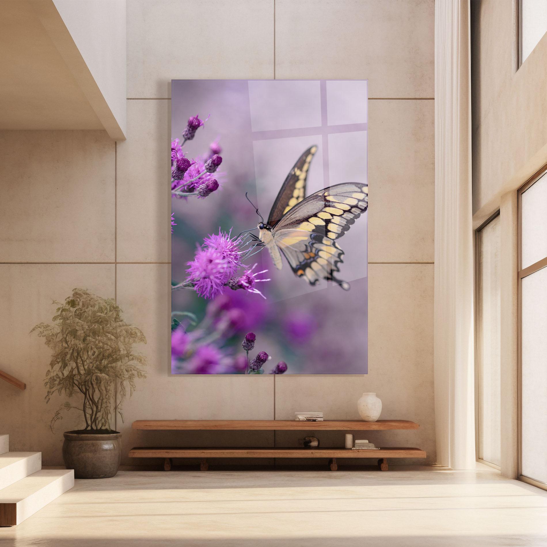 Tablou Sticla Cream Black Butterfly mockup 8