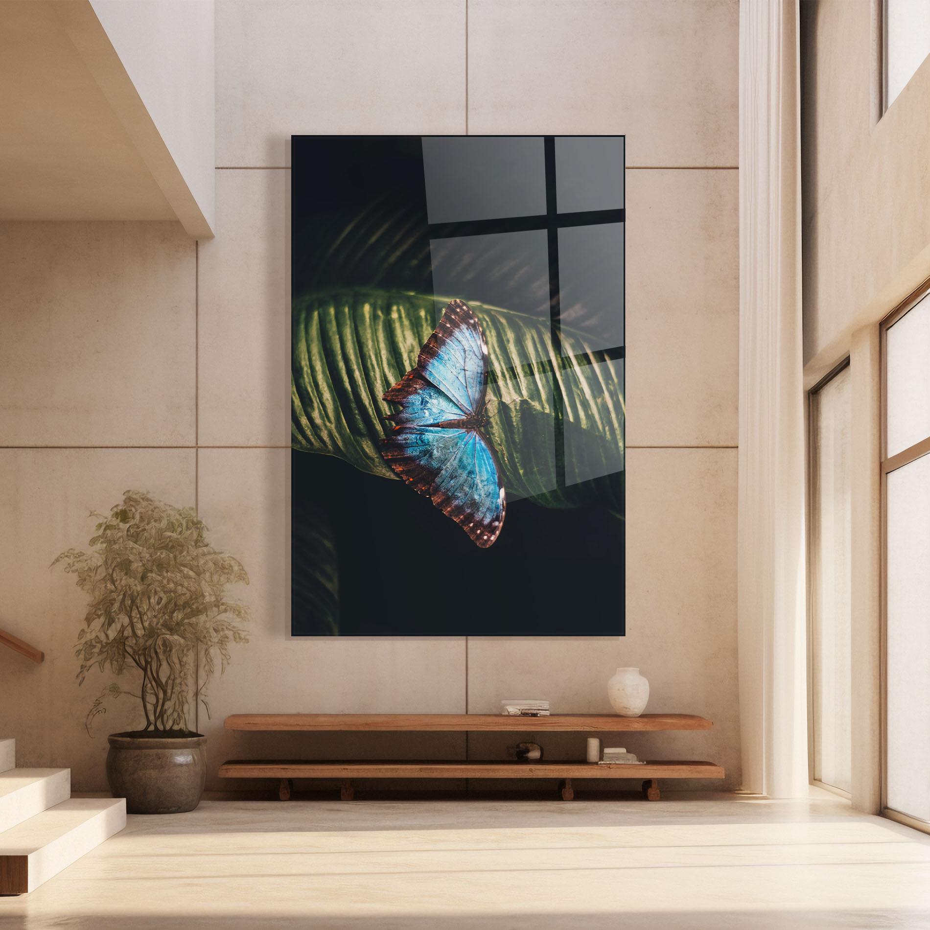 Tablou Sticla Light Blue Butterfly mockup 8