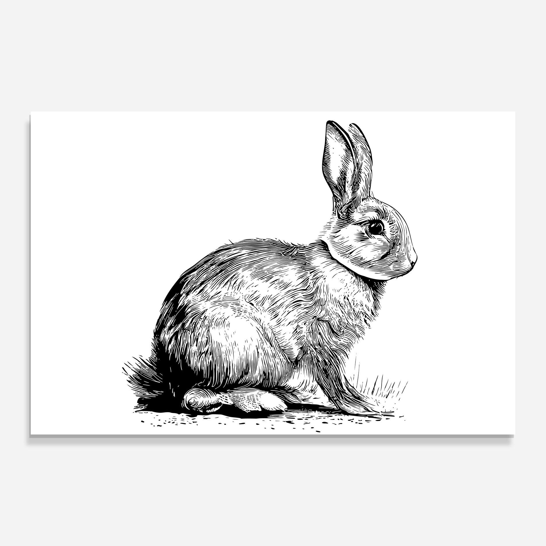 Tablou Sticla Bunny Black Lines mockup 0
