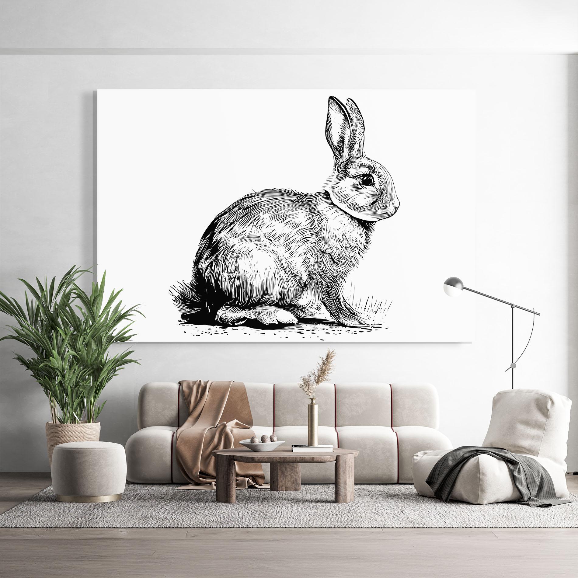 Tablou Sticla Bunny Black Lines mockup 9