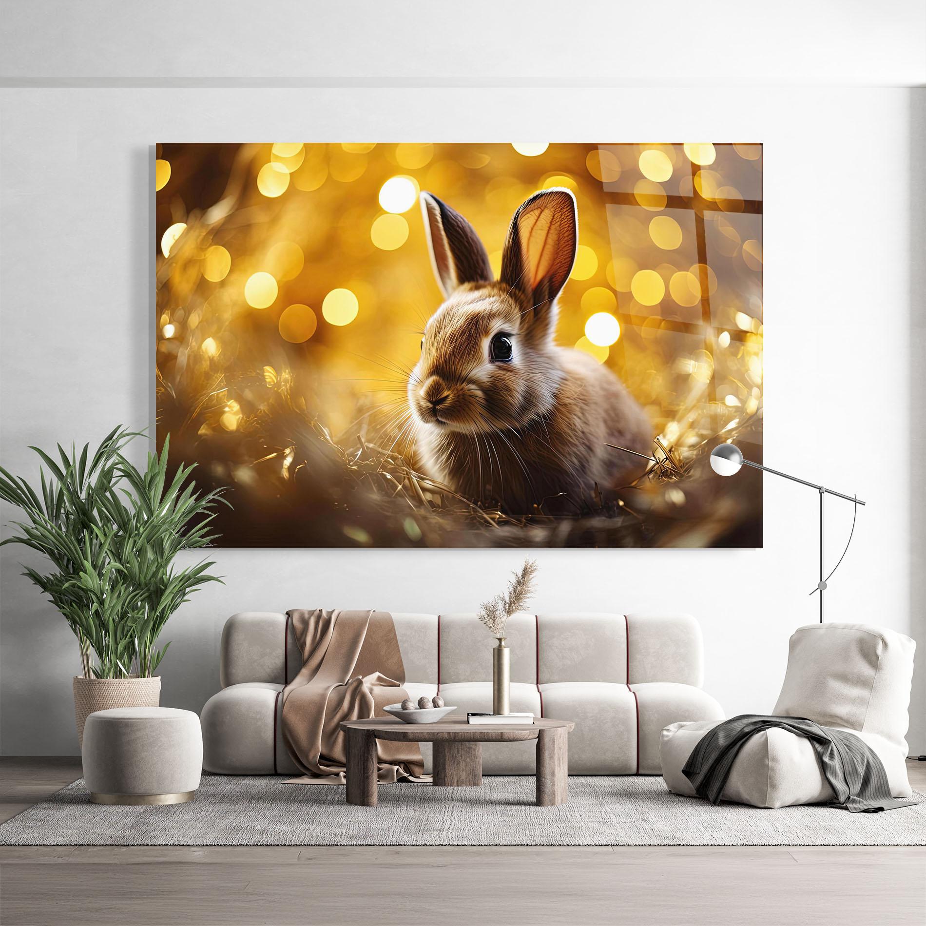 Tablou Sticla Gold Lights Bunny mockup 9