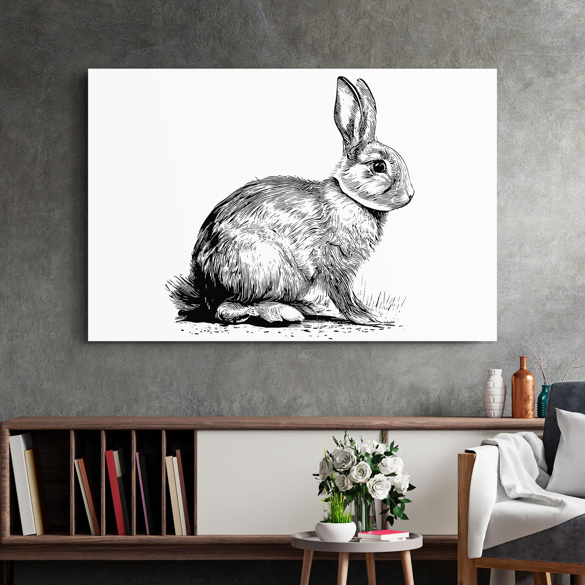 Tablou Sticla Bunny Black Lines mockup 2