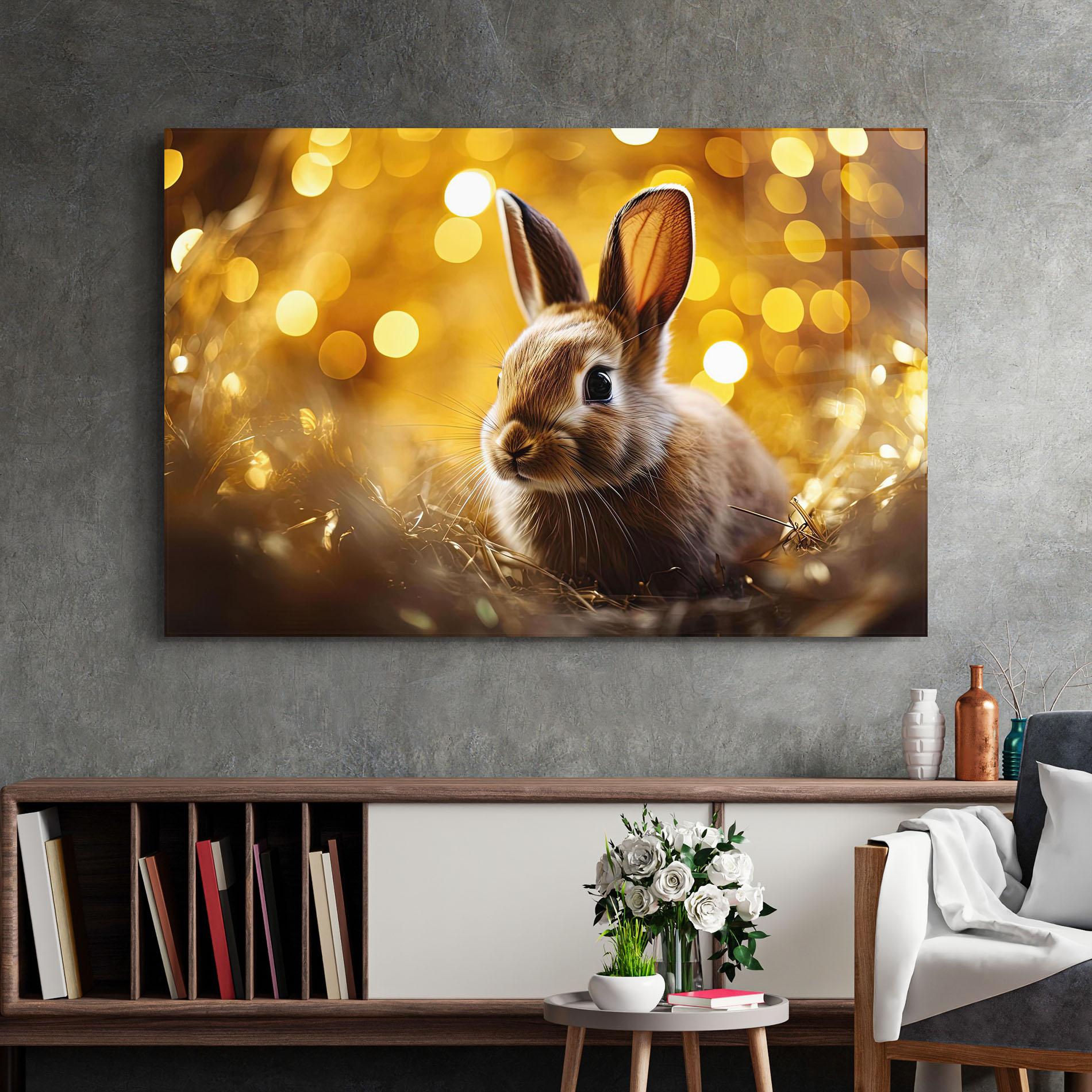 Tablou Sticla Gold Lights Bunny mockup 2