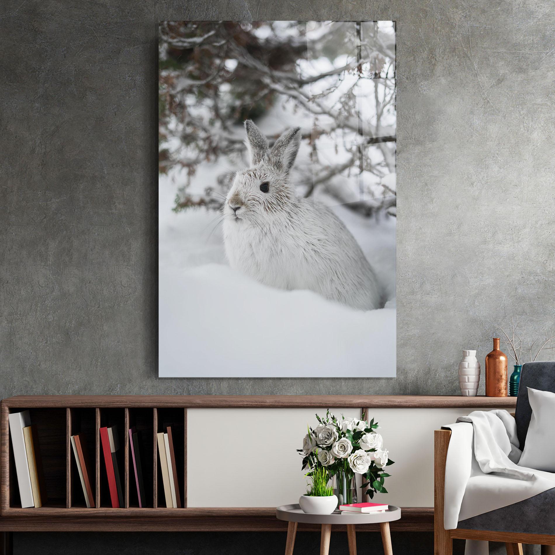 Tablou Sticla Bunny In Snow mockup 2
