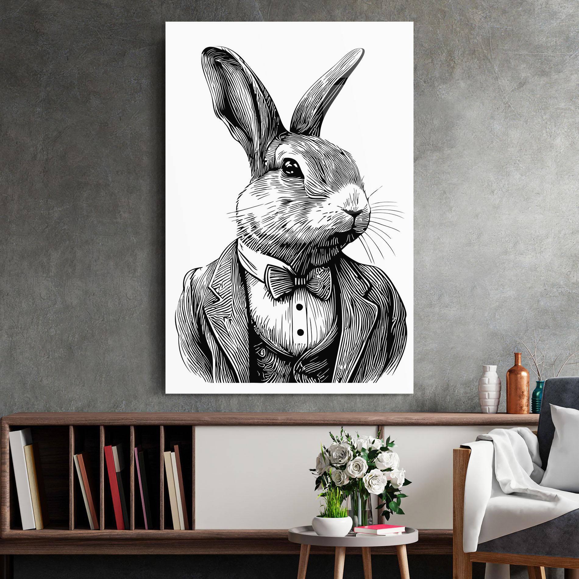 Tablou Sticla Bunny In Suit mockup 2