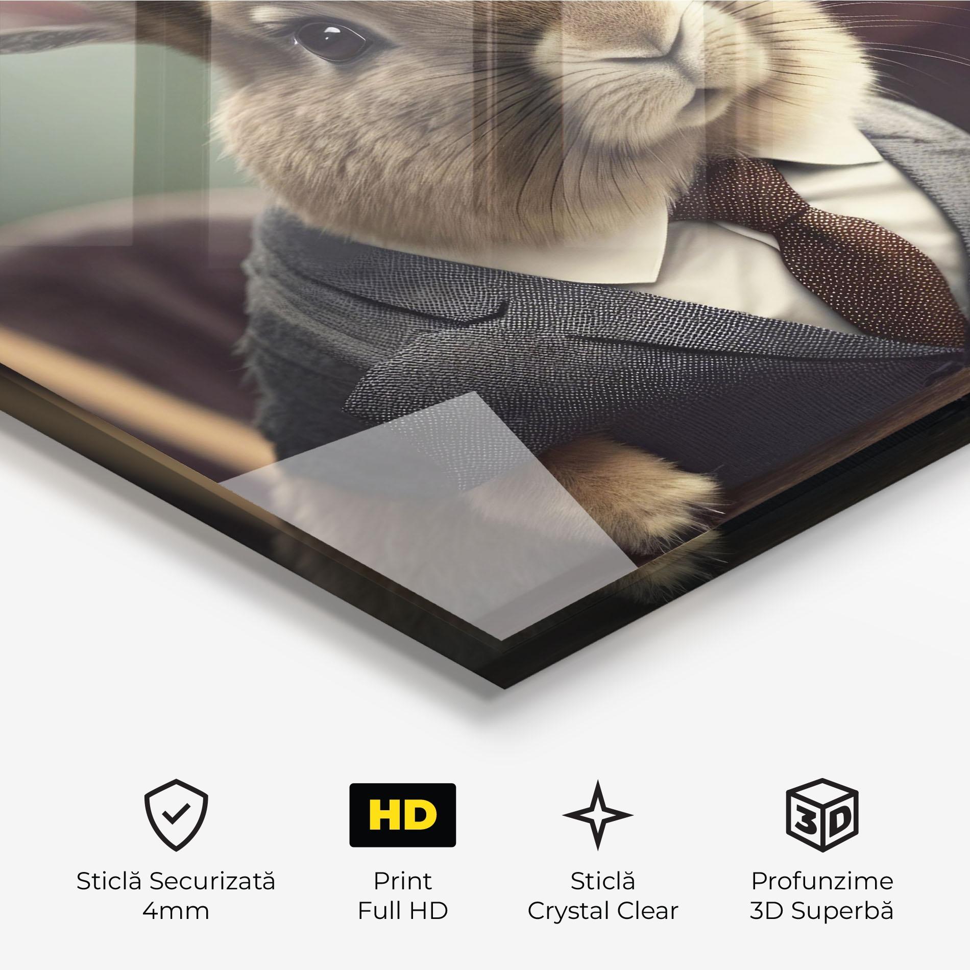 Tablou Sticla Business Suit Bunny mockup 3