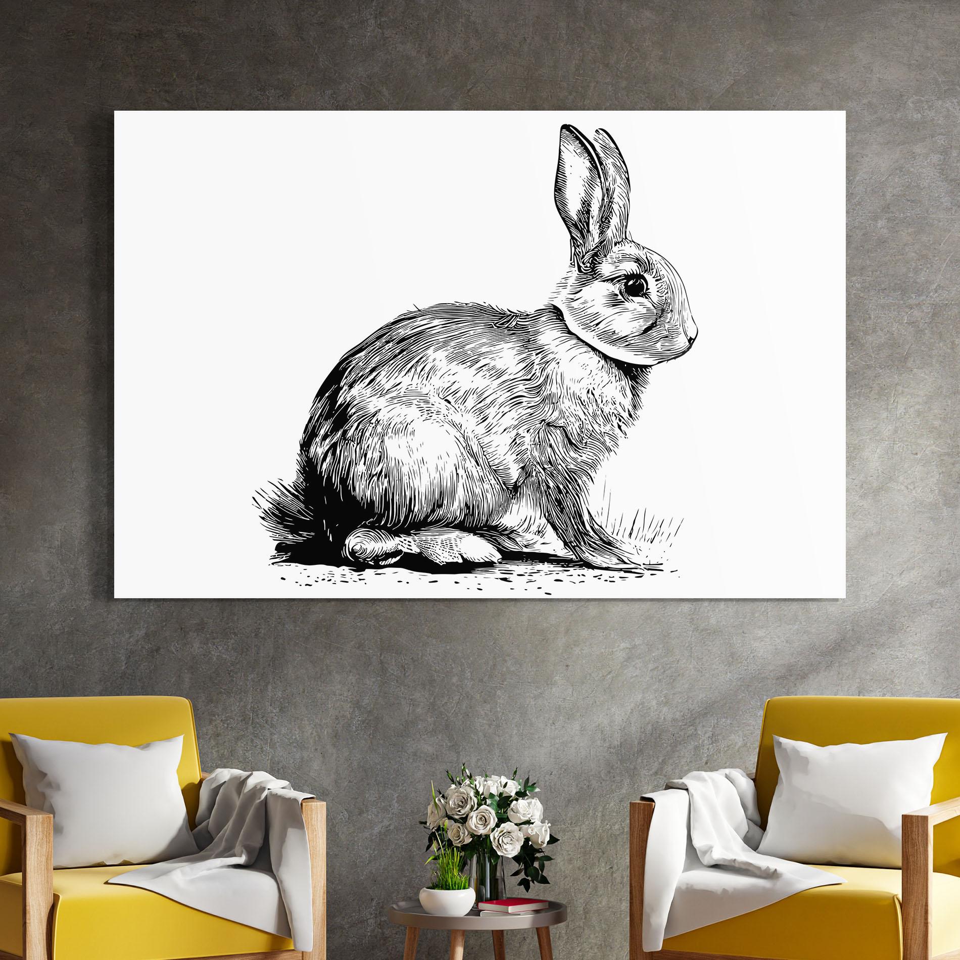 Tablou Sticla Bunny Black Lines mockup 4