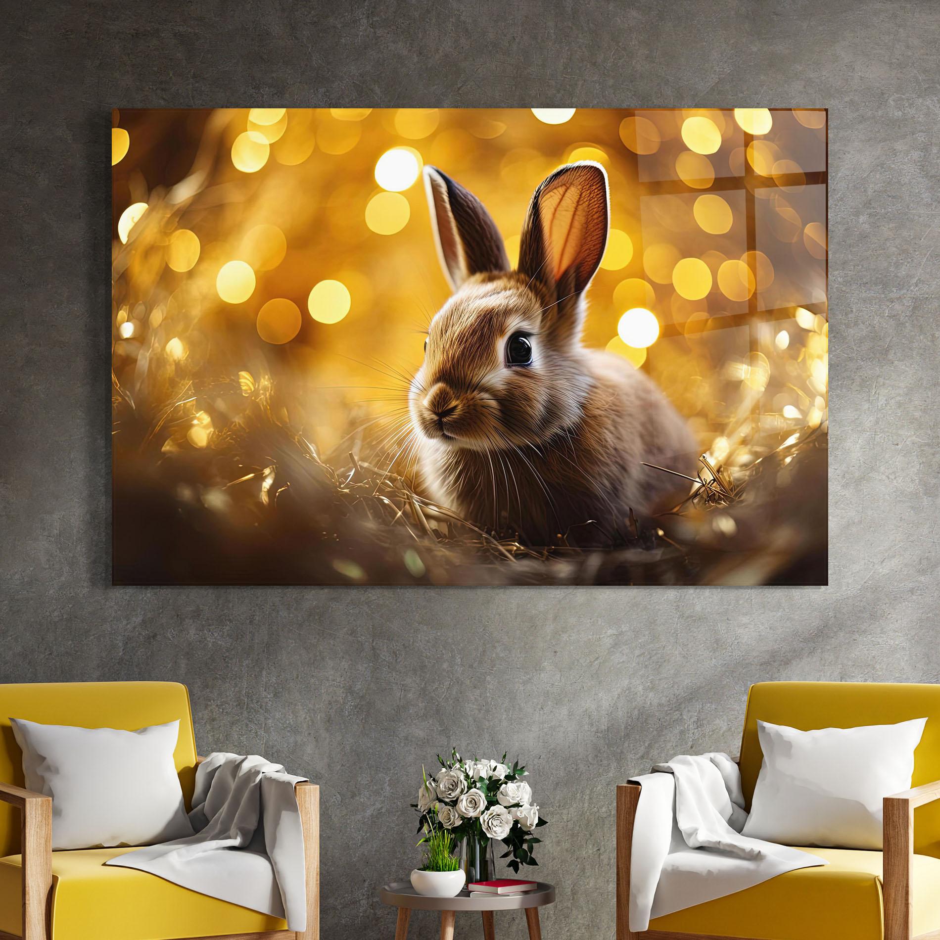 Tablou Sticla Gold Lights Bunny mockup 4