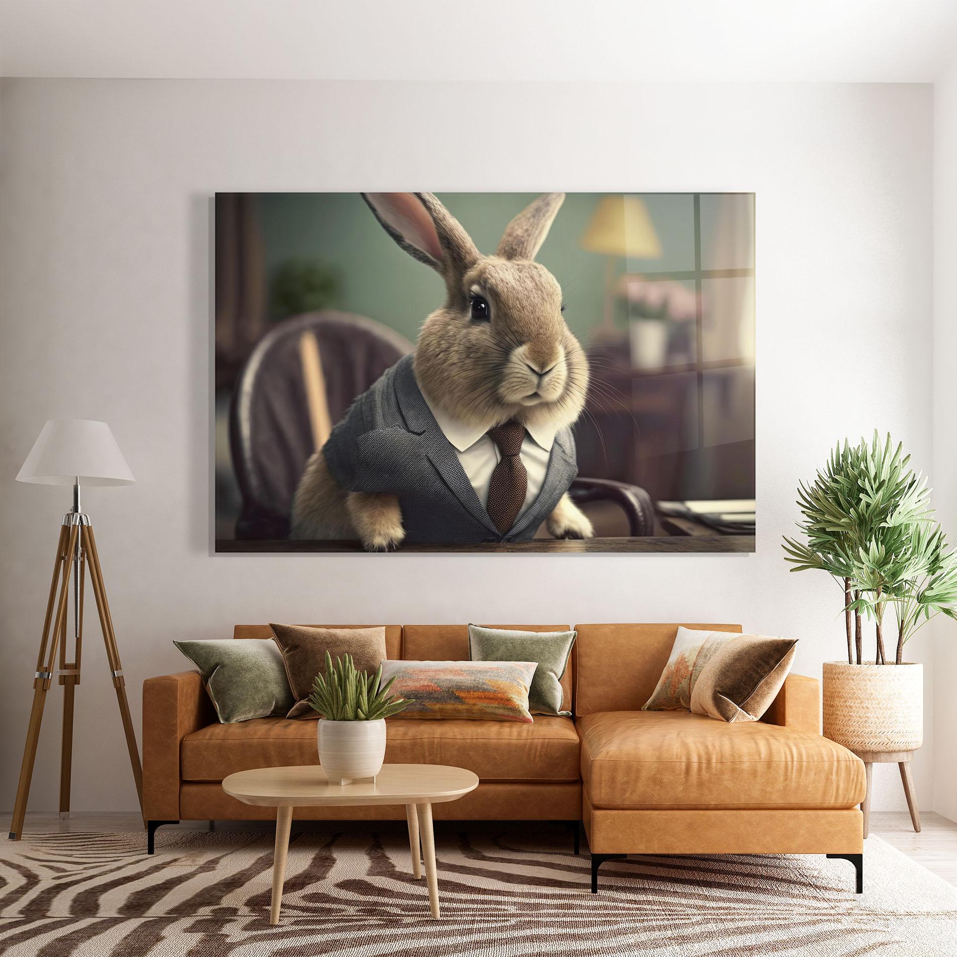 Tablou Sticla Business Suit Bunny mockup 7