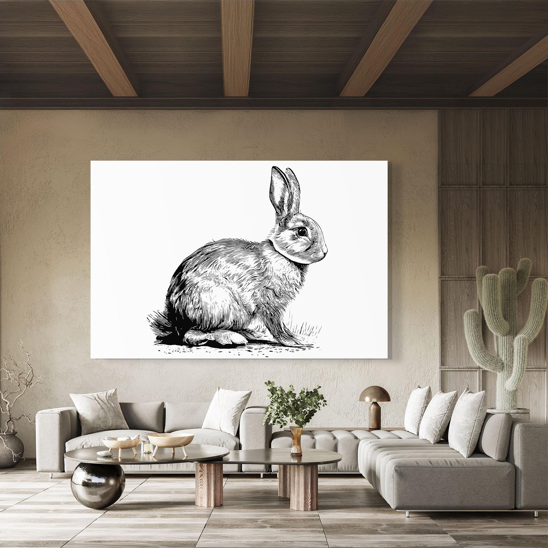 Tablou Sticla Bunny Black Lines mockup 8